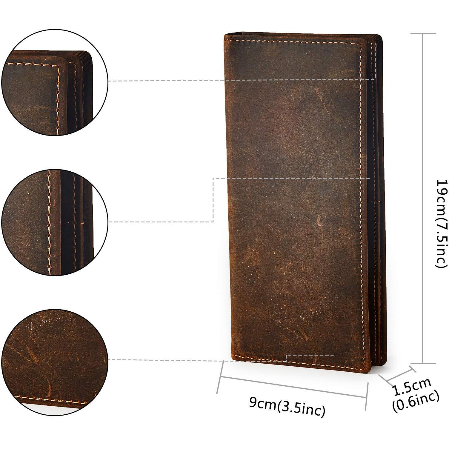 Brass Tacks Leathercraft Vintage Top Grain Leather Long Wallet For Men Dark Brown Cowhide Bifold Wallet Gift Box
