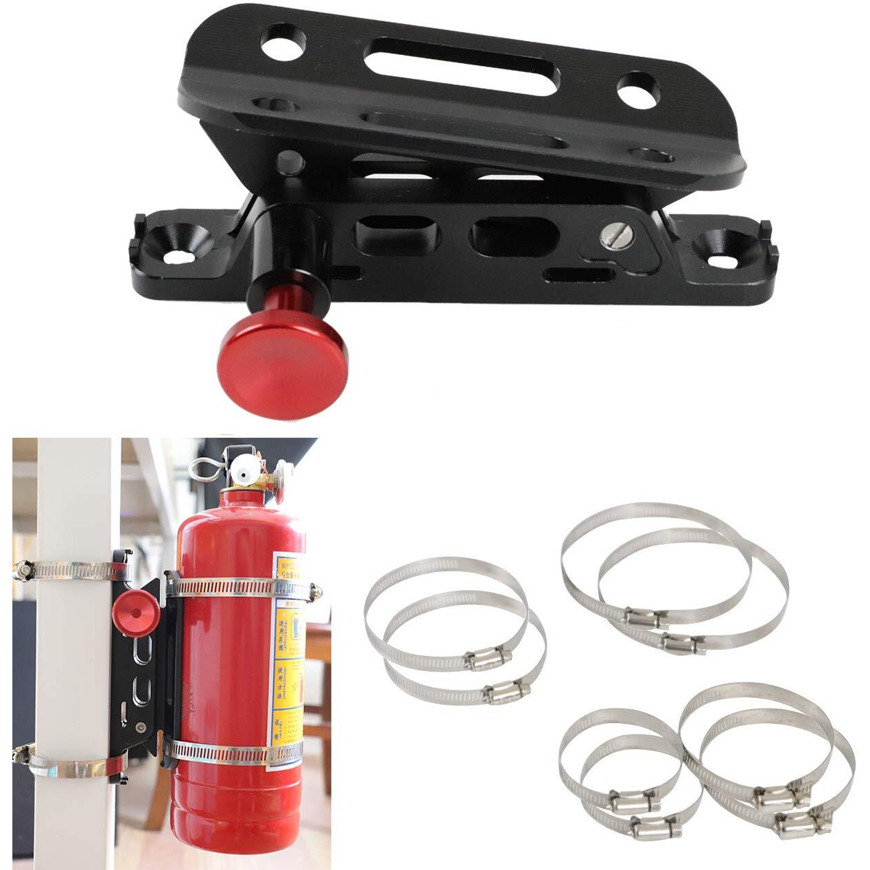 Aufer Quick Release Aluminum Roll Bar Fire Extinguisher Mount Holder Compatible With For Jeep Wrangler Gladiator Bronco Utv Polaris Rzr Can-Am (Support 1-10Lb Extinguishers),8 Mounting Clamps