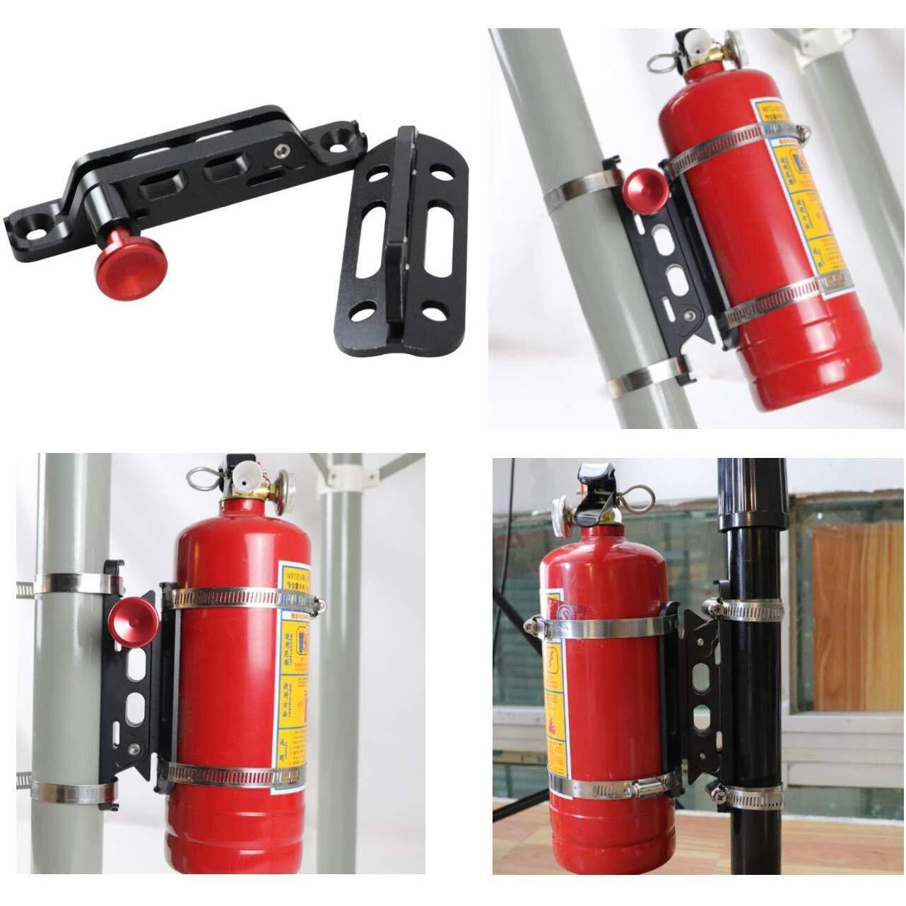 Aufer Quick Release Aluminum Roll Bar Fire Extinguisher Mount Holder Compatible With For Jeep Wrangler Gladiator Bronco Utv Polaris Rzr Can-Am (Support 1-10Lb Extinguishers),8 Mounting Clamps