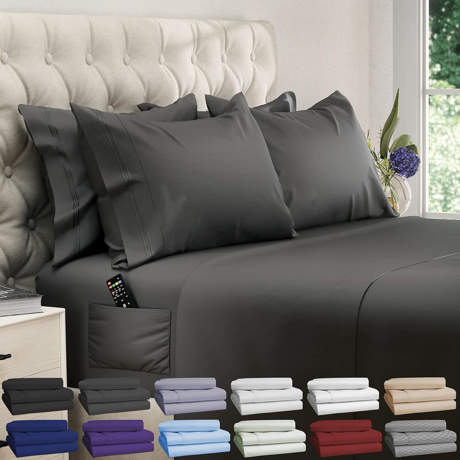 Dreamcare Queen Sheet Set - 6 Pcs Cooling Bed Sheets - Up To 21    Deep Pocket Queen Sheets Set - 2500 Supreme Collection - Oeko Tex Certified Sheets - Hotel Luxury With Side Pocket - Gray
