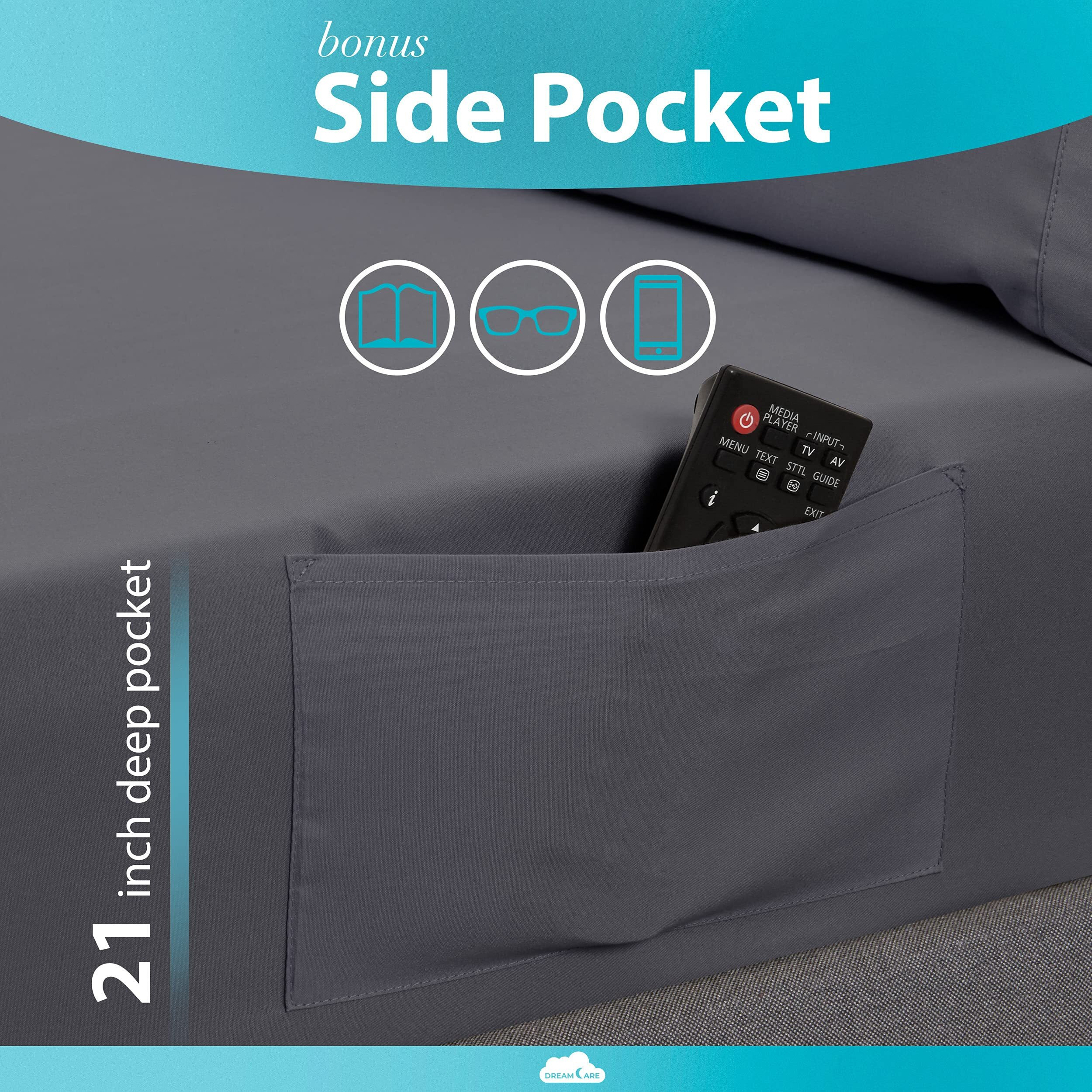 Dreamcare Queen Sheet Set - 6 Pcs Cooling Bed Sheets - Up To 21    Deep Pocket Queen Sheets Set - 2500 Supreme Collection - Oeko Tex Certified Sheets - Hotel Luxury With Side Pocket - Gray