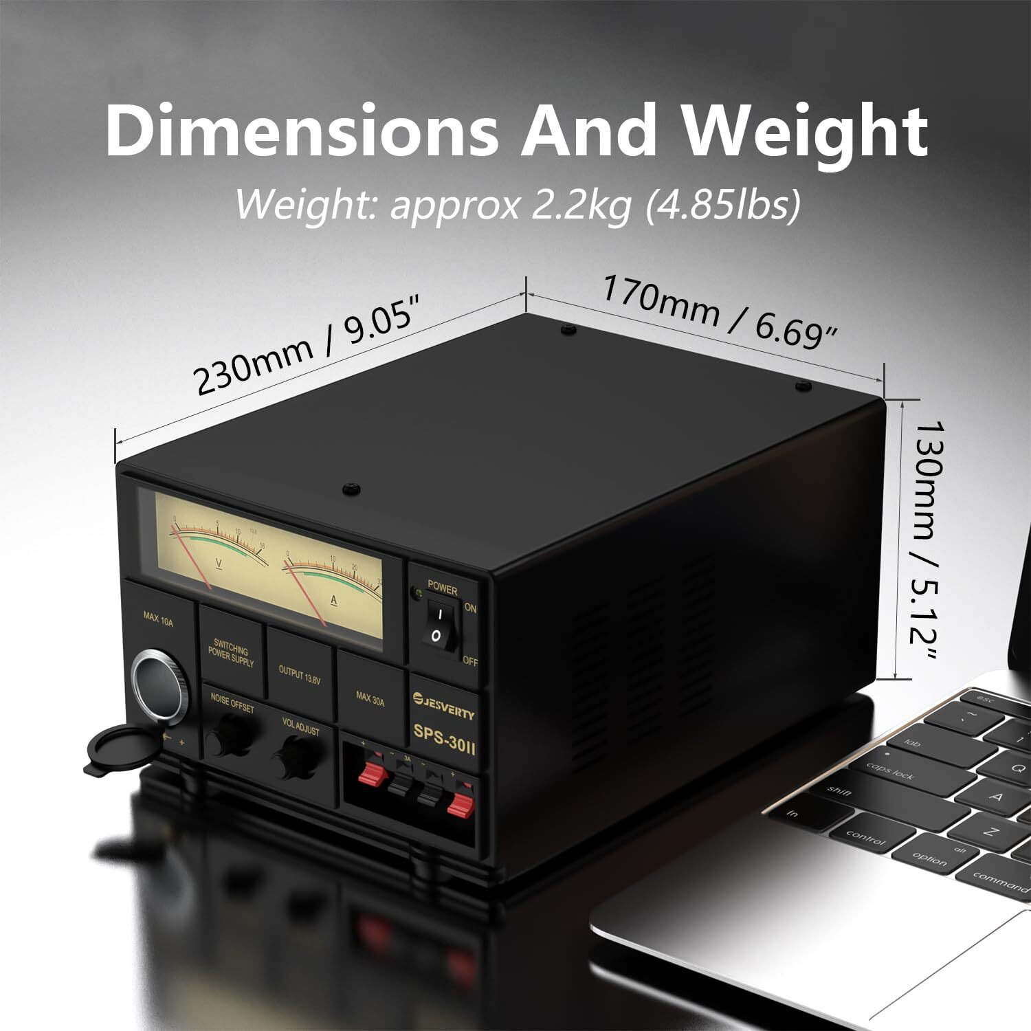 Universal Compact Bench Power Supply- 30 Amp Regulated Home Lab Benchtop Ac-To-Dc Converter 13.8 Volt/9-15Volt, Cooling Fan, Screw Type Terminals - Jesverty Sps-30Ii