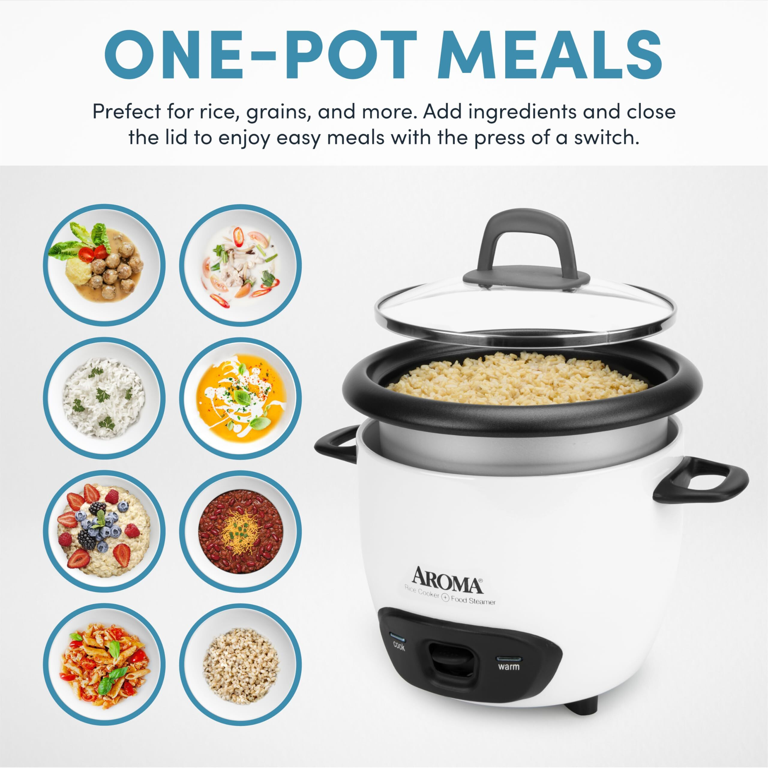 Aroma Housewares 6-Cup (Cooked) (3-Cup Uncooked) Pot-Style Rice Cooker (Arc-743G) , White