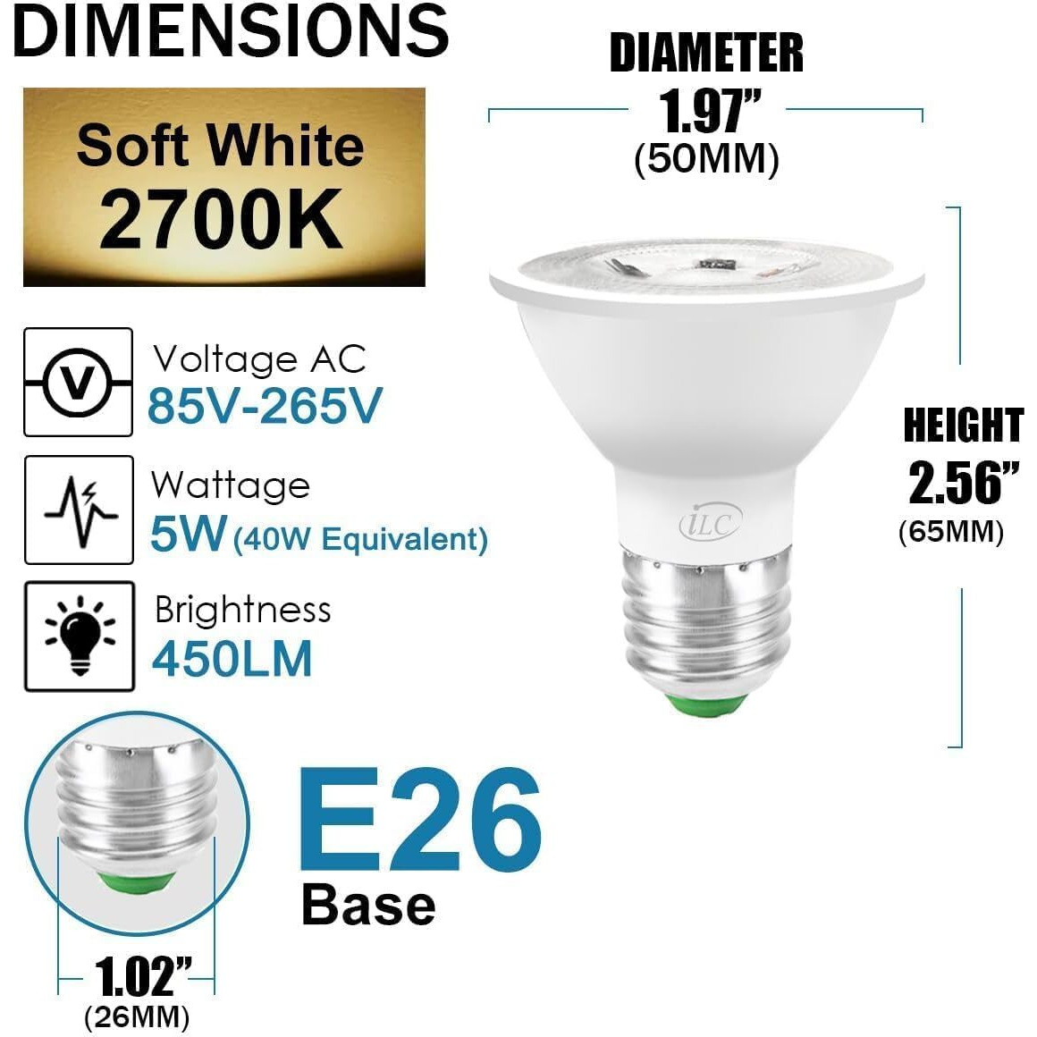 Ilc Par16 Led Light Bulbs 40 Watt Equivalent Color Changing E26 Screw 45, 12 Colors Dimmable Warm White 2700K Rgb Led Spot Light Bulb With 5W Remote Control,(Pack Of 4)