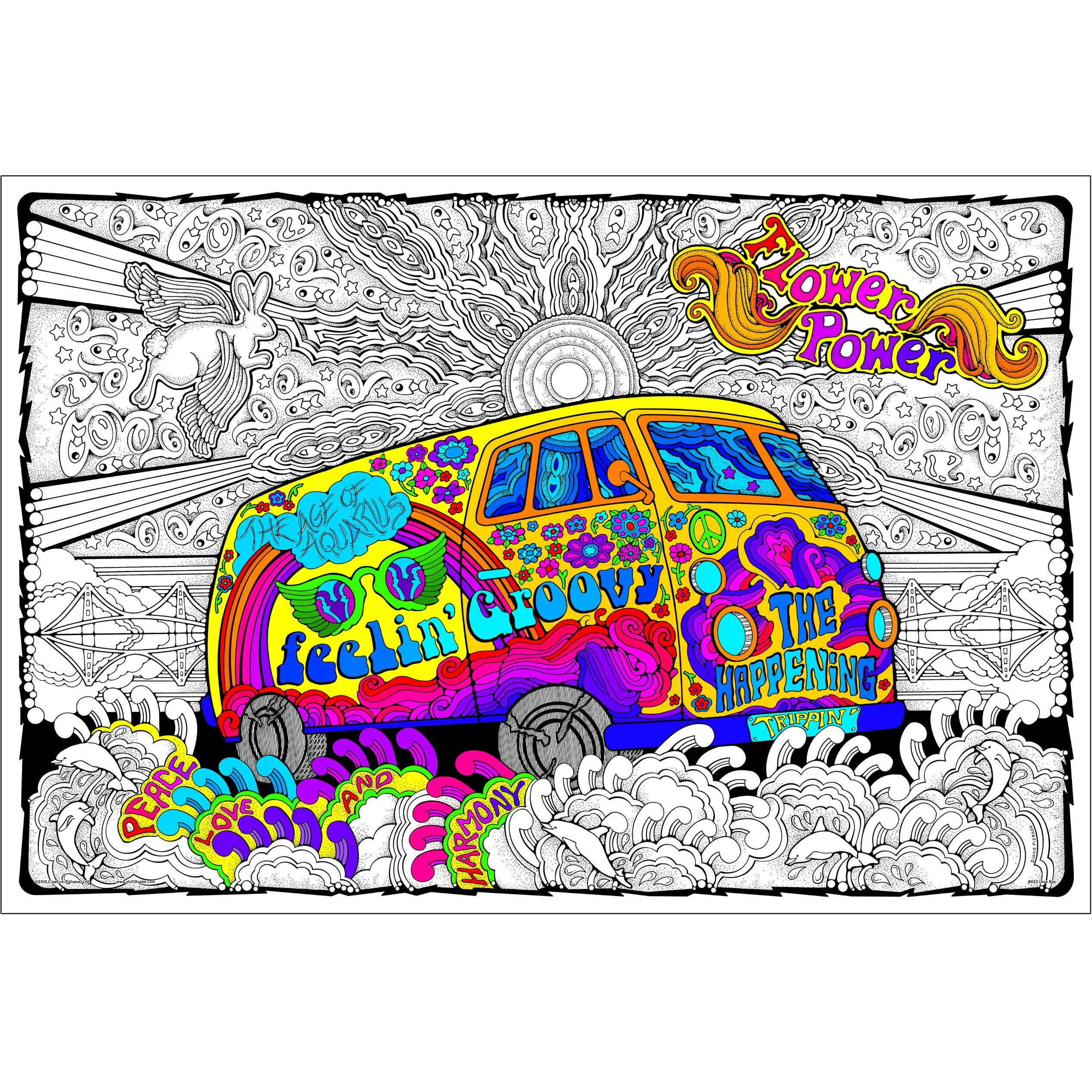 Stuff2Color Love Bus - Giant 22 X 32.5 Inch Line Art Coloring Poster (Great For Family Time, Adults, Kids, Classrooms, Care Facilities And Group Activities - Includes Reusable Rigid Storage Tube)