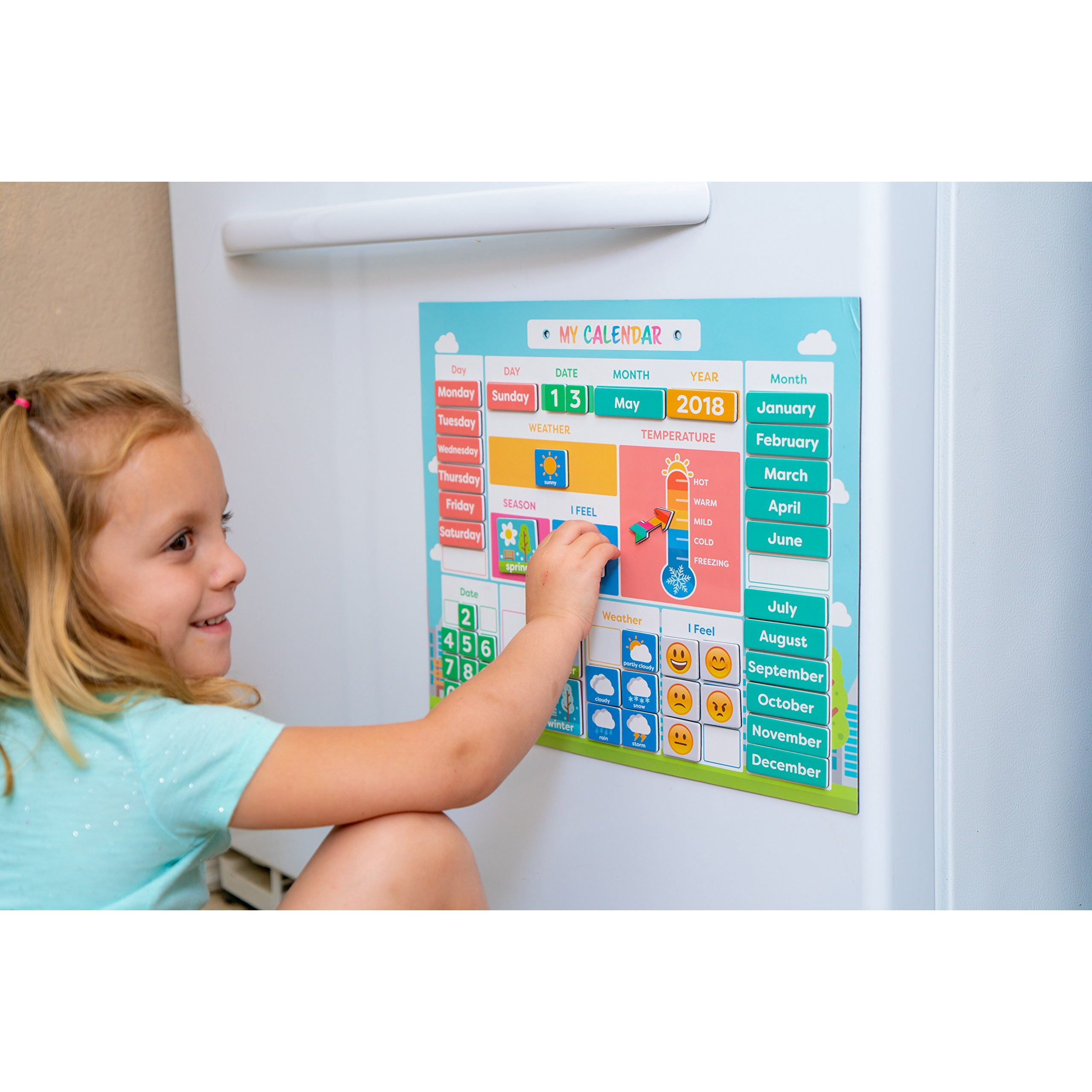 My First Daily Magnetic Calendar | Weather Station For Kids | Moods And Emotions | Preschool Learning Toys | Classroom Calendar Set |Usable On Wall Or Fridge