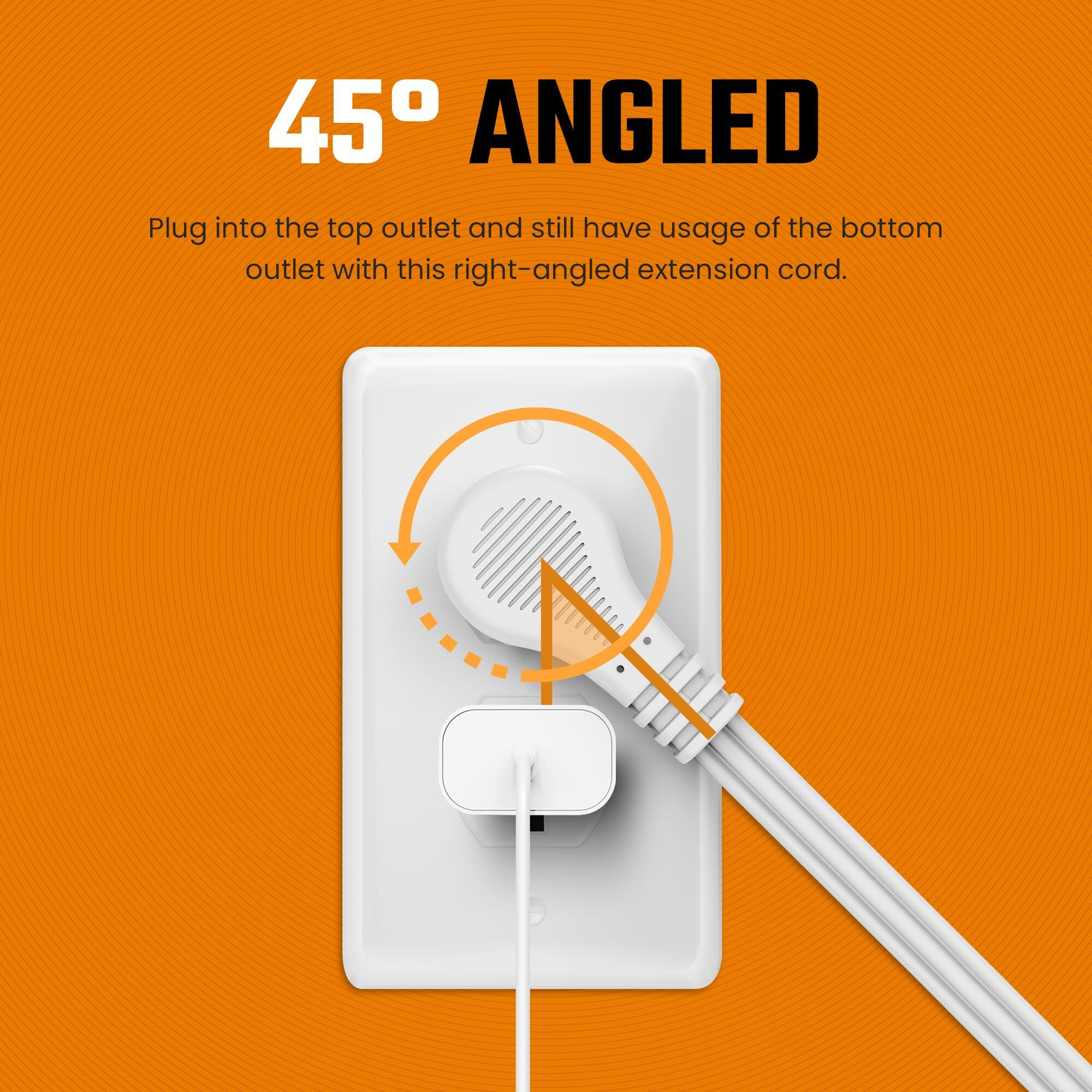 White Extension Cord 10+ Ft 3-Prong 3-Outlet Extension Wire- Space-Saving Flat Angled For Indoor Use By Bindmaster- Ul-Listed