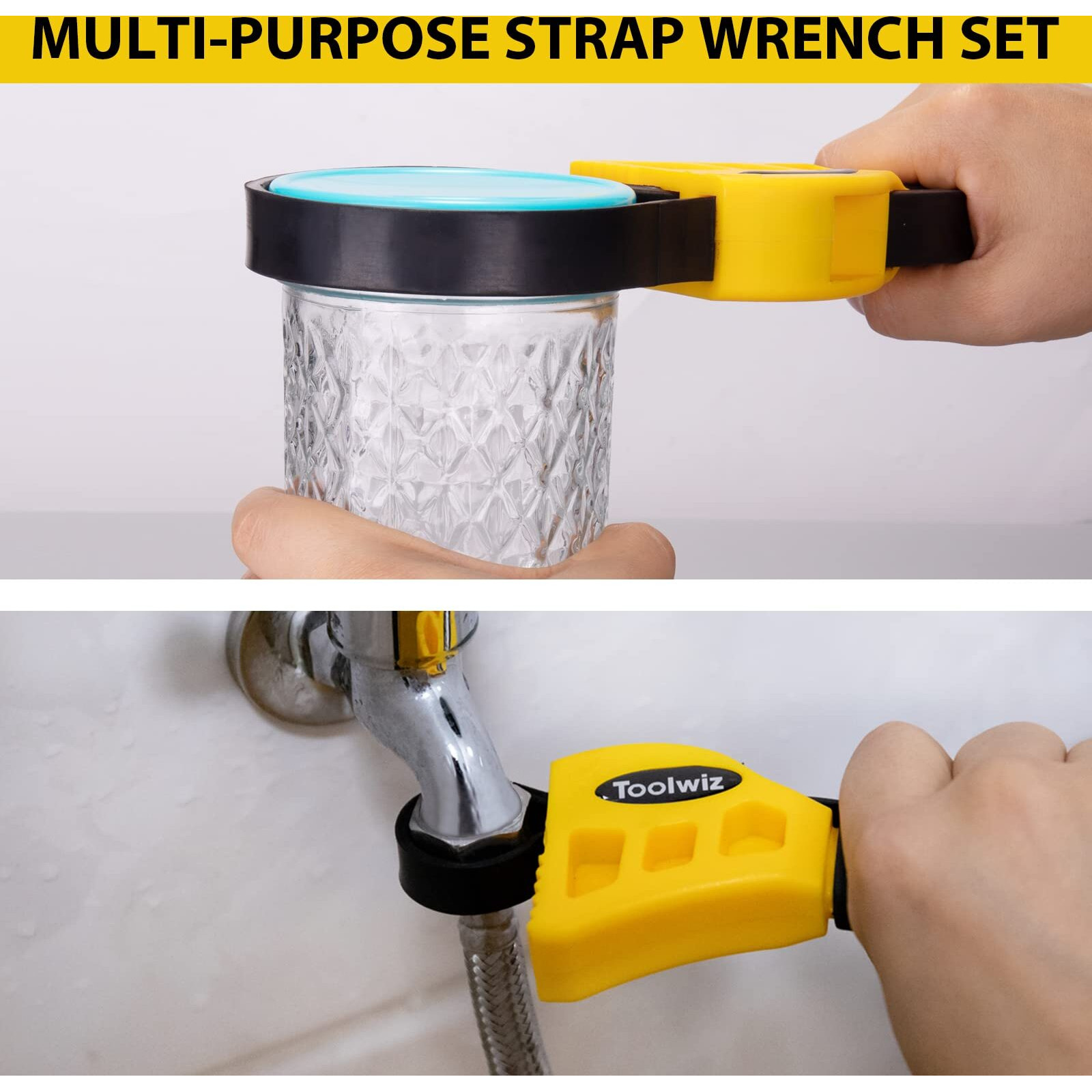 Toolwiz Strap Wrench Set, Adjustable Rubber Strap Wrench Upgrade 2Pcs 24 In And 19.7 In Length Reinforced Rubber Belt, Jar Opener For Weak Hands, Pipe Wrench For Plumbers Oil Filter Wrench