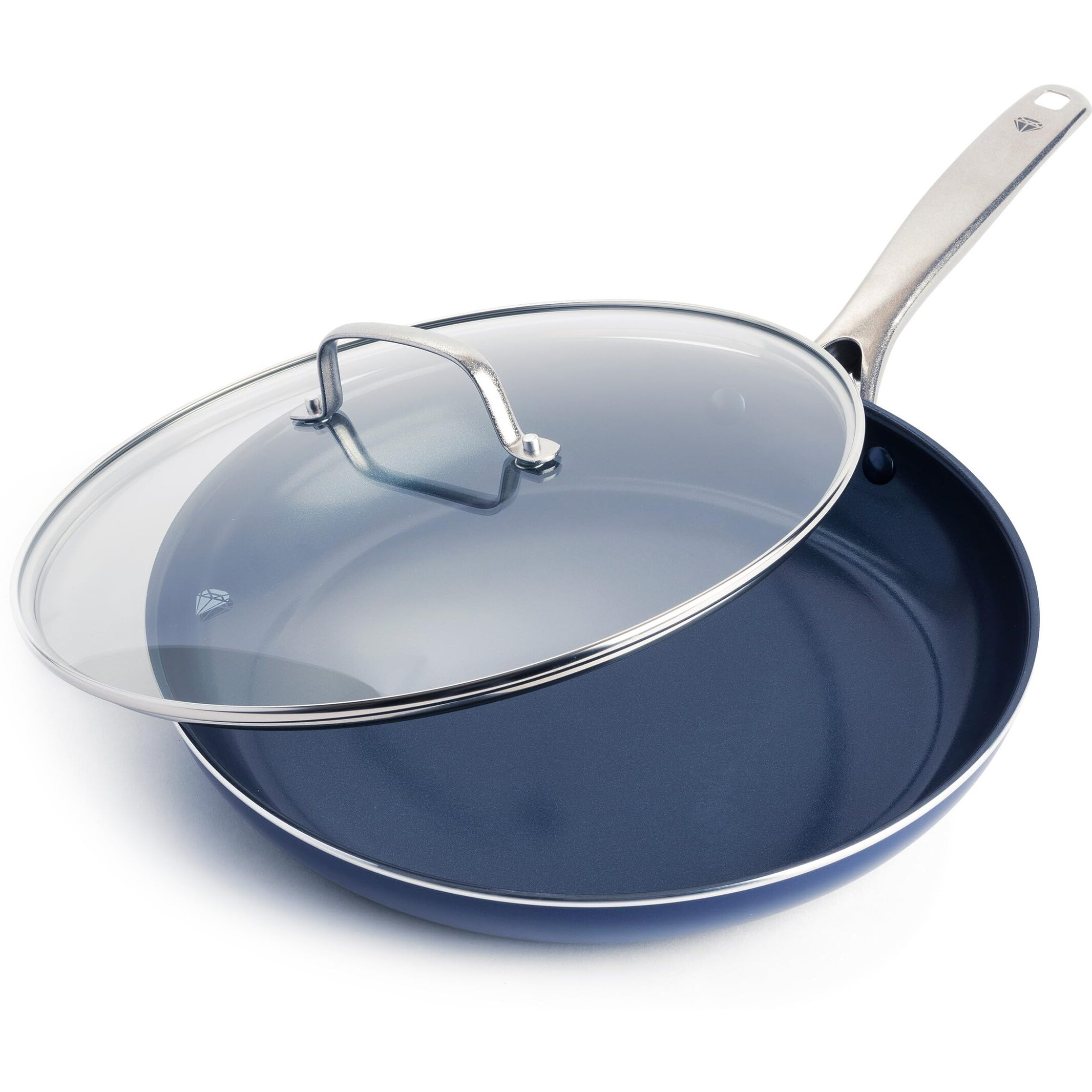 Blue Diamond Cookware 12&quot&quot Frying Pan Skillet With Lid Diamond Infused Ceramic Healthy Nonstick, Pfas And Pfoa-Free, Dishwasher Safe, Oven Safe, Even Heating, Metal Utensil Safe, Warp Control, Blue