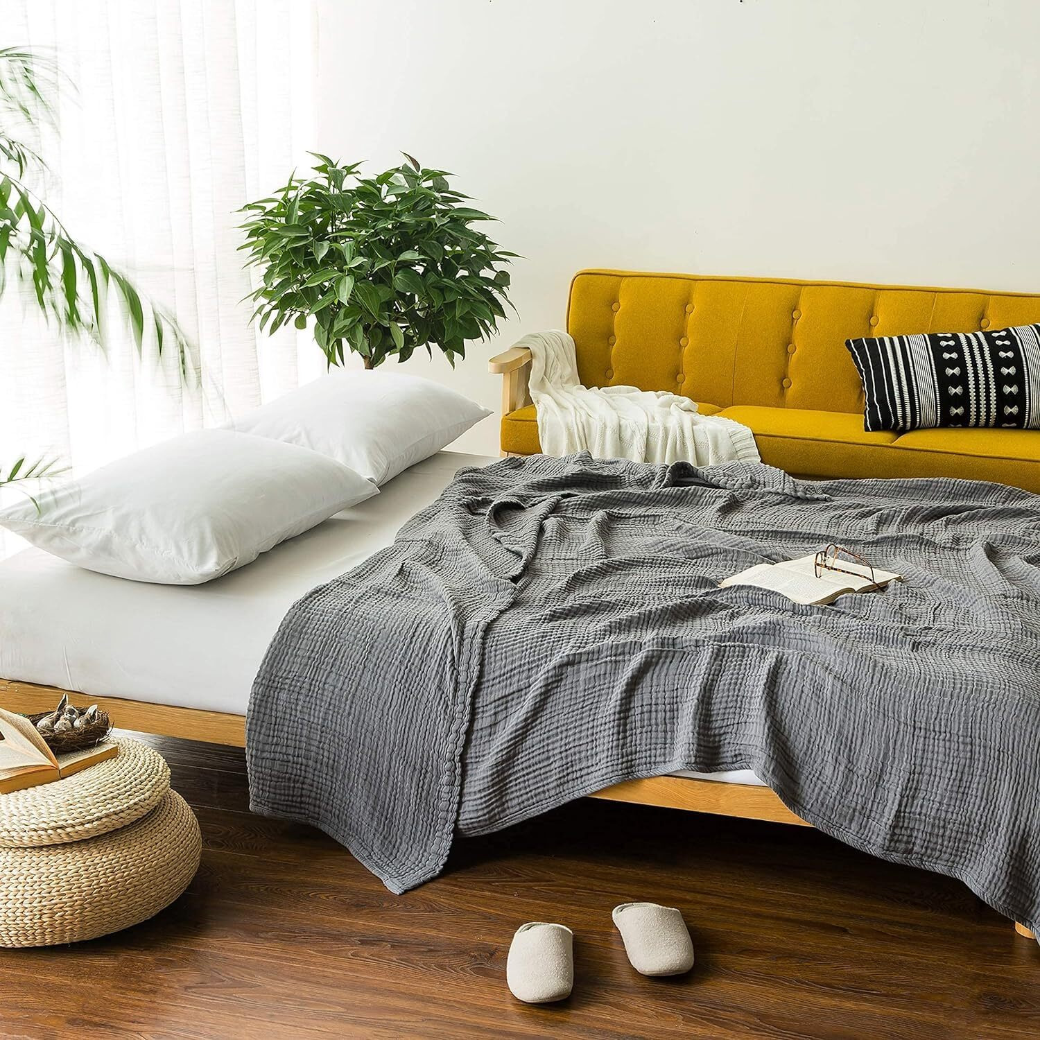 Emme Cotton Blanket Muslin Throw Blanket For Couch Breathable Gauze Blanket All Season Soft And Lightweight Muslin Blankets For Adults Blanket (Grey, 50"&quotX70"")