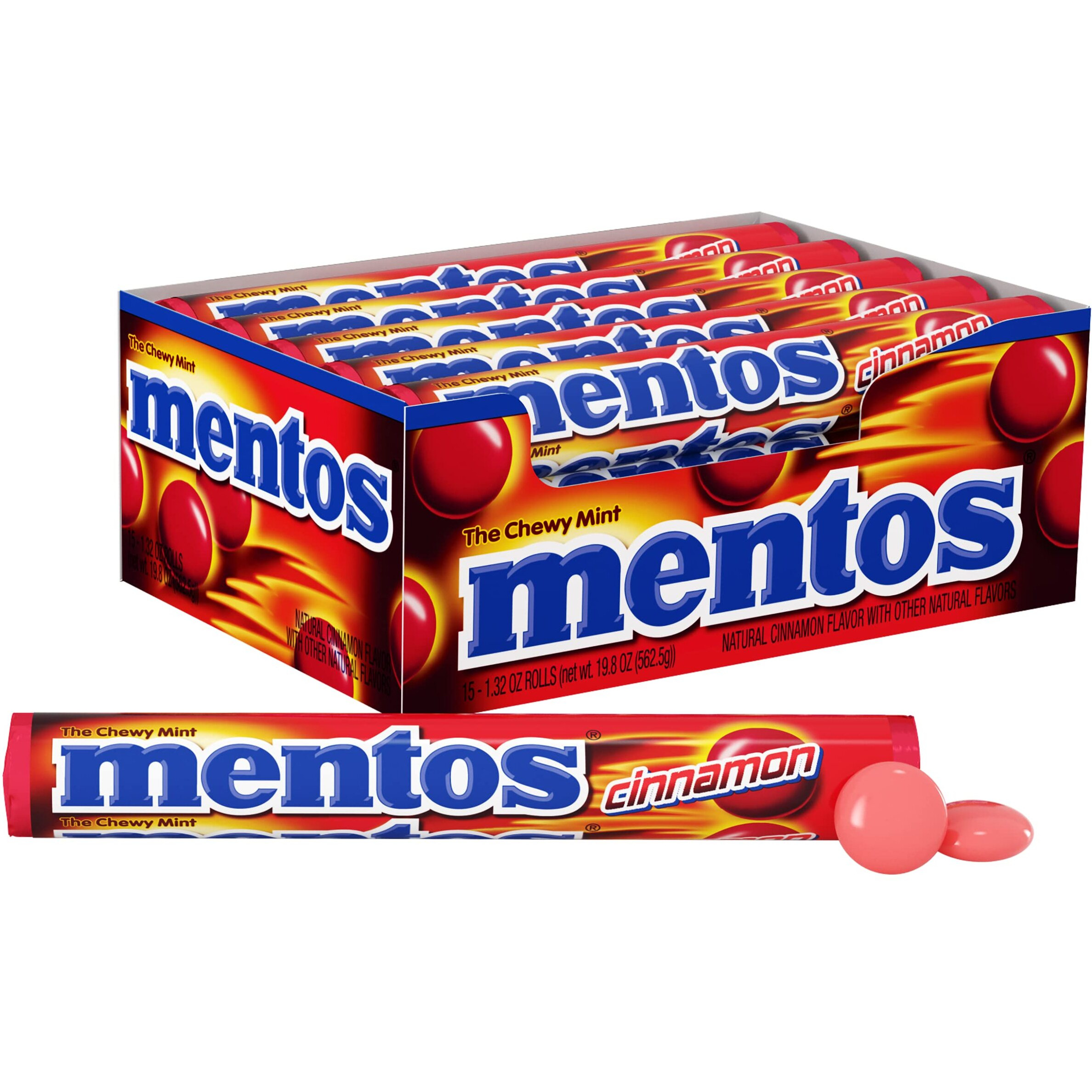 Mentos Halloween Trick Or Treat Candy, Mint Chewy Roll, Cinnamon, Individually Wrapped Bulk Candy For Adults & Kids, Party, Non-Melting, 14 Count (Pack Of 15)
