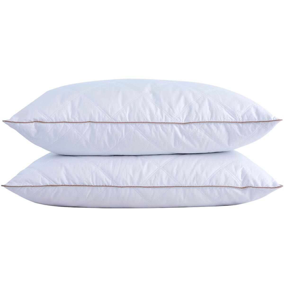 Puredown Goose Feathers And Down Pillow With Diamond Quilting Breathable Downproof Cover, Pack Of 2, King Size