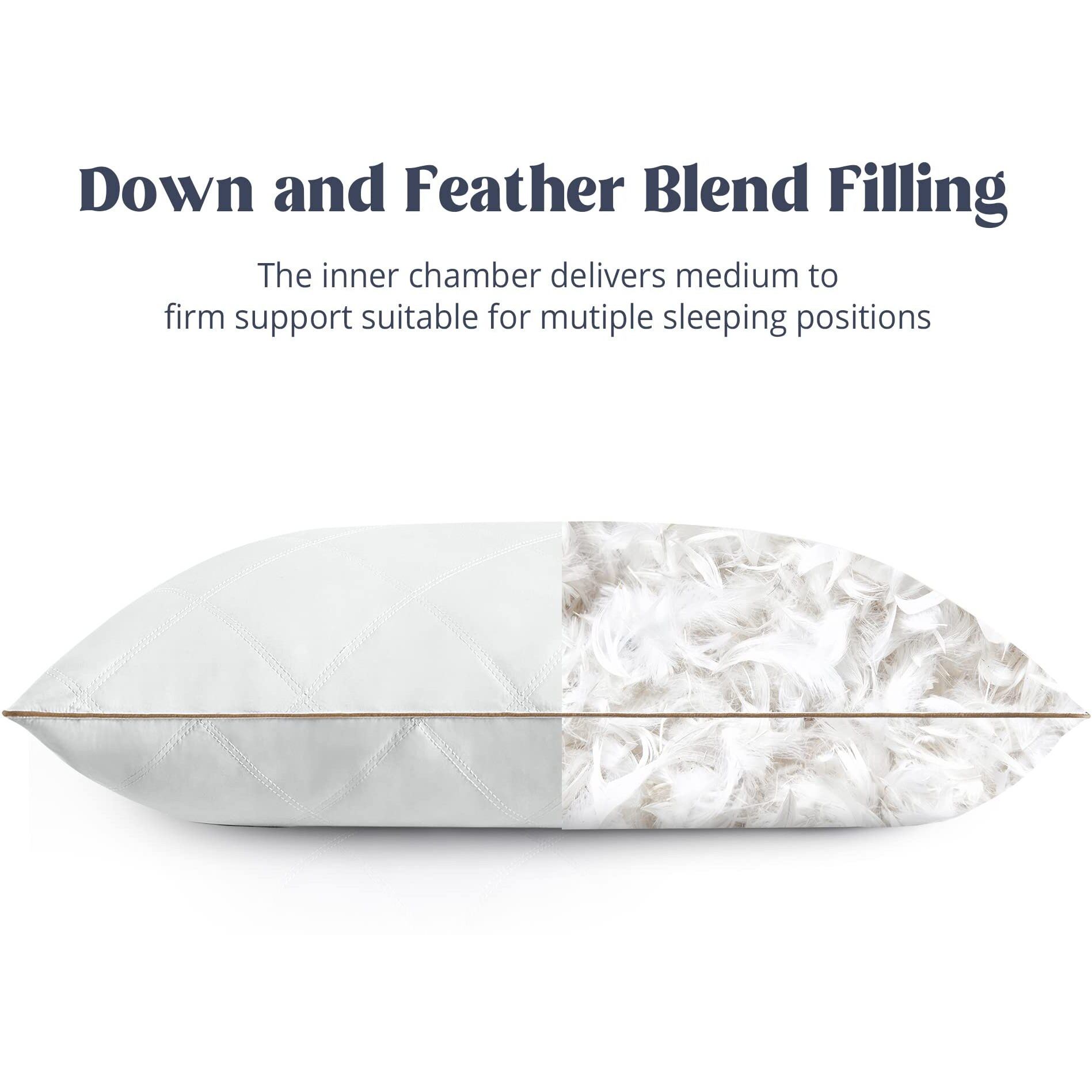 Puredown Goose Feathers And Down Pillow With Diamond Quilting Breathable Downproof Cover, Pack Of 2, King Size