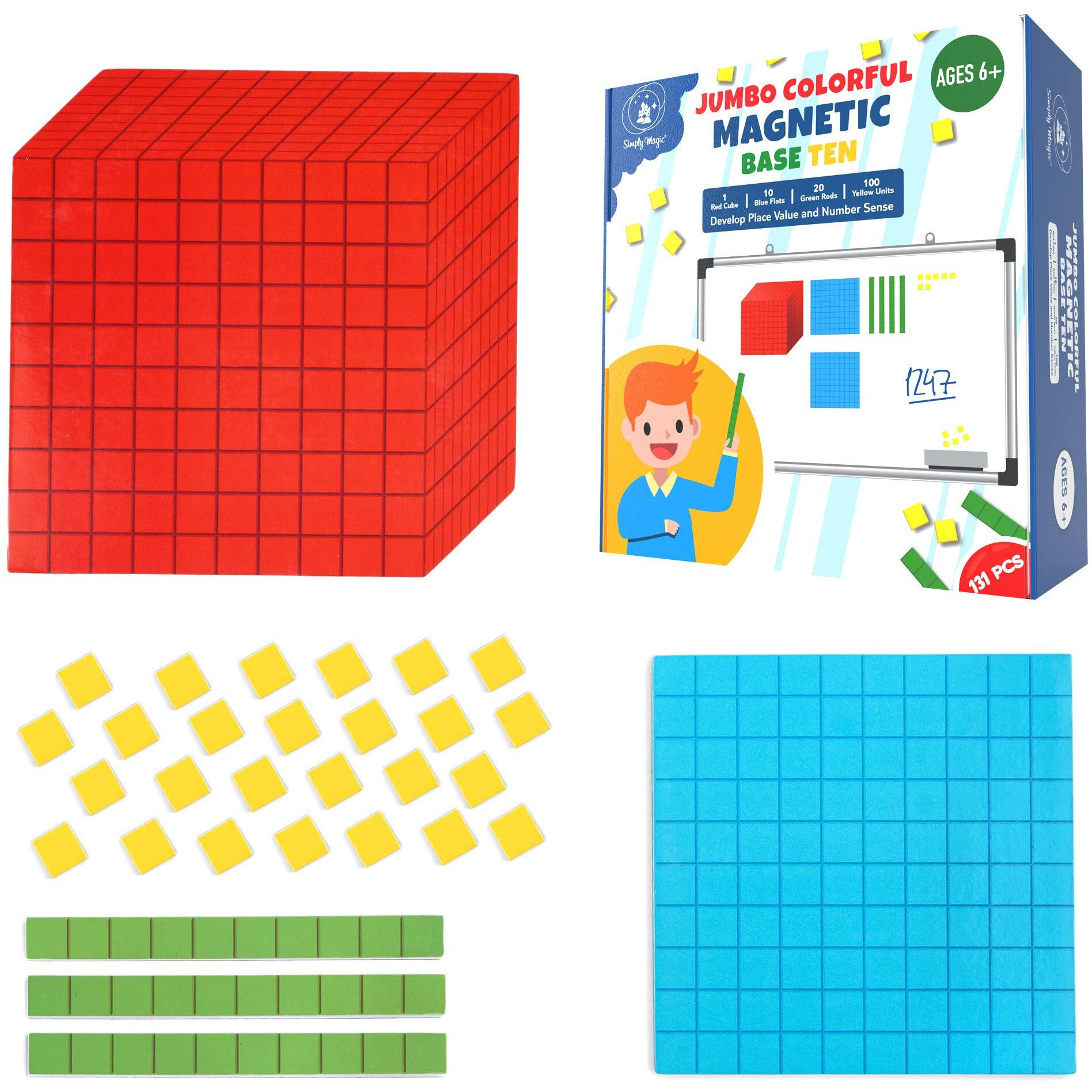 131 Pcs Jumbo Magnetic Base Ten Blocks For Math - Place Value Blocks, Base 10 Math Manipulatives K-3, Number Blocks, Math Counters For Kids, Math Cubes, Counting Blocks, Kindergarten 1St 2Nd 3Rd Grade