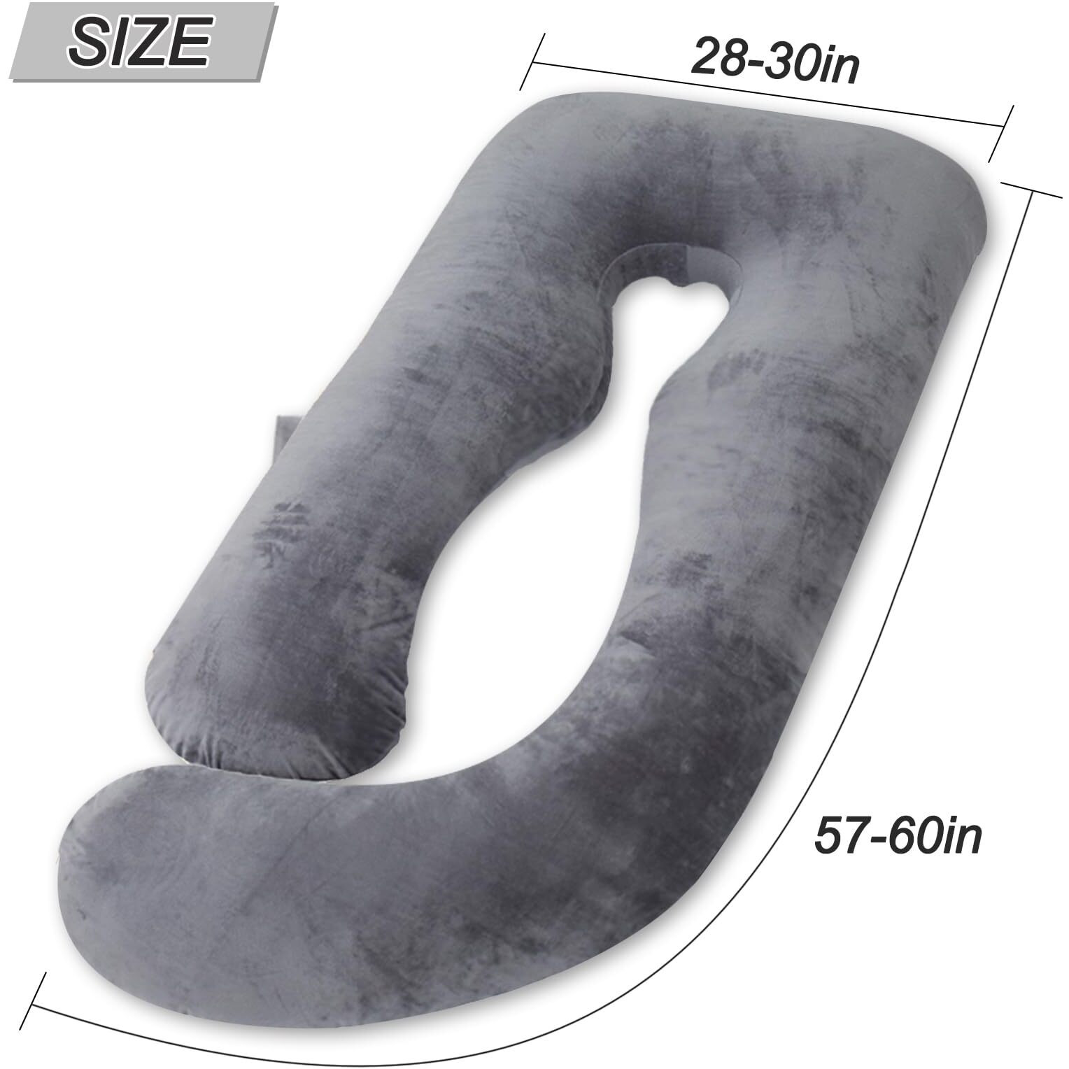 Amcaton 60 Inch Pregnancy Pillow For Sleeping, Extra Large U Shaped Body Pillow, Maternity Pillow For Pregnant Women With Velvet Cover (Dark Grey)