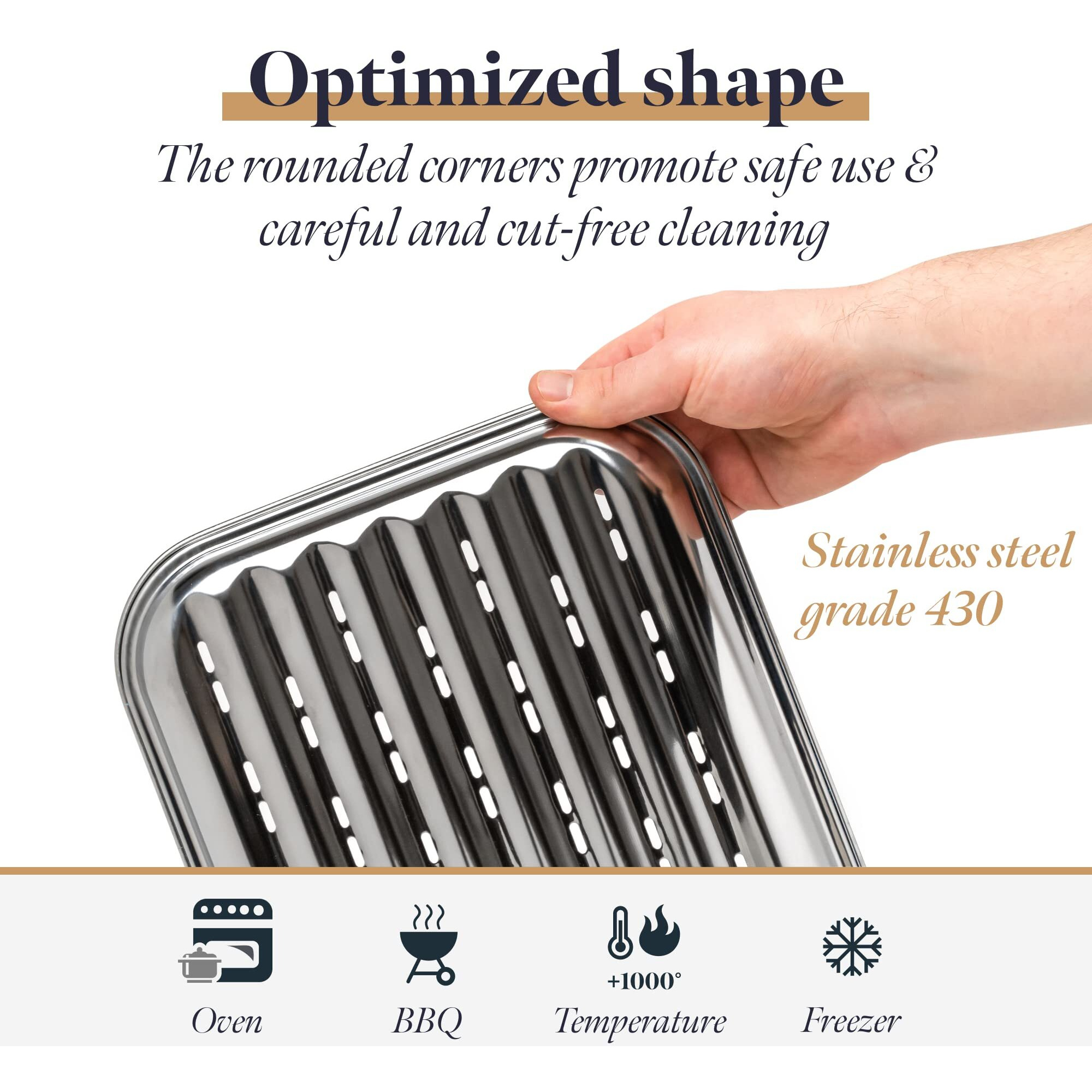 Gourmeo Bbq Grill Pans - Set Of 2 - Stainless Steel Grill Griddle W/Holes For Gas Or Electric Stove Tops - Outdoor Flat Top Grilling Pan For Vegetables And Meats