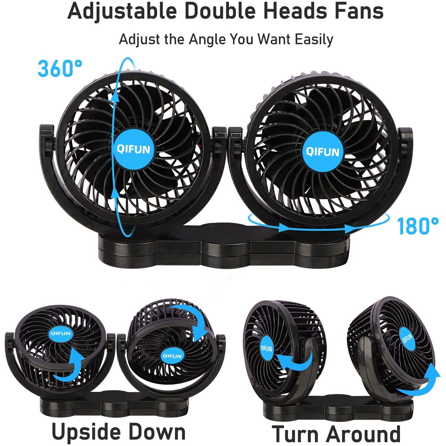 Qifun Car Fan, Cool Gadgets 12V Fan For Rear Seat Passenger Portable 4'' Headrest 360 Rotatable Backseat Cooling Air With Stepless Speed Regulation Vehicles, Suv, Rv, Boat