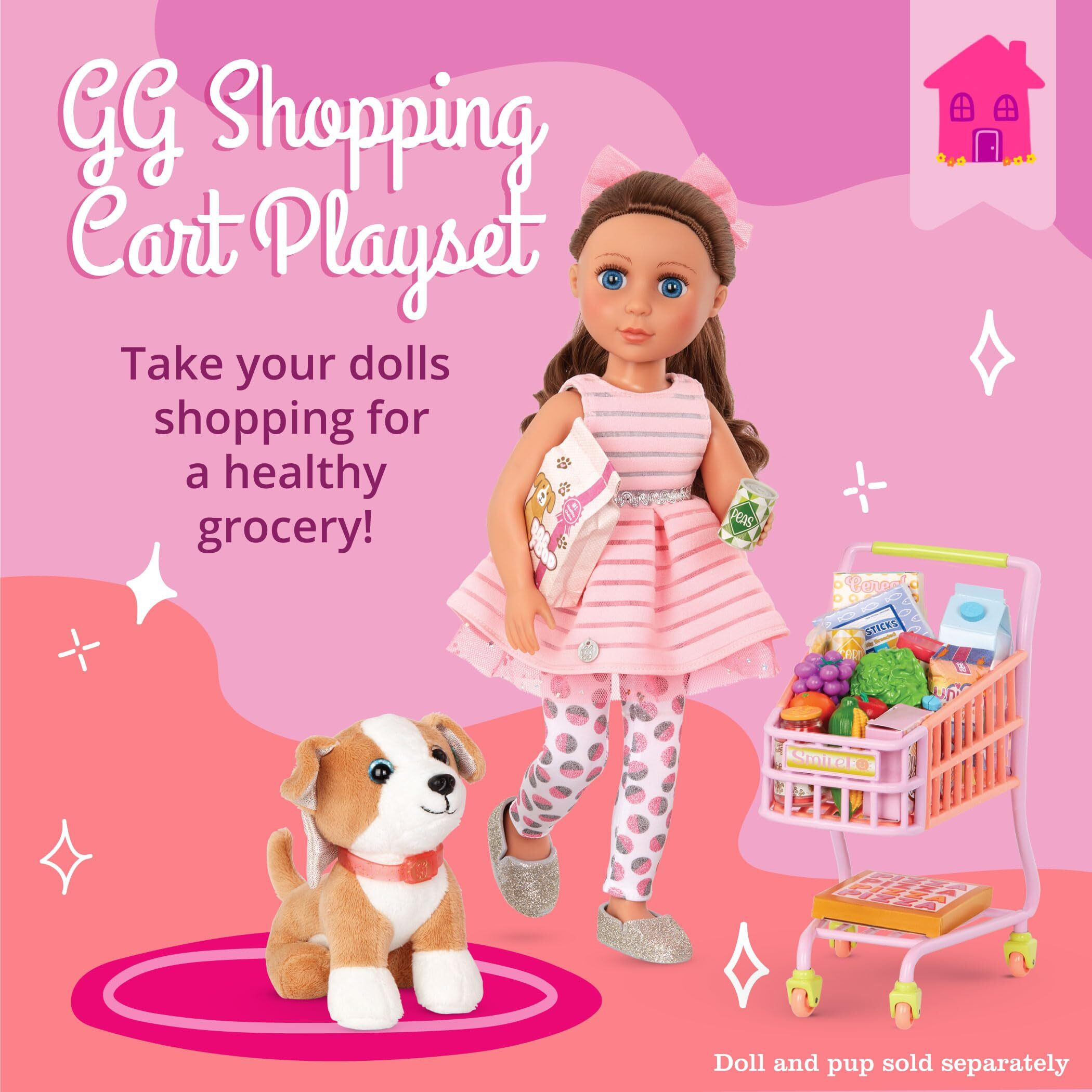 Glitter Girls - Shopping Cart Playset - Pink & Purple Rolling Grocery Cart - Play Food Pizza, Ice Cream, And Fruit - 14    Doll Accessories - Toys For Kids Ages 3 And Up