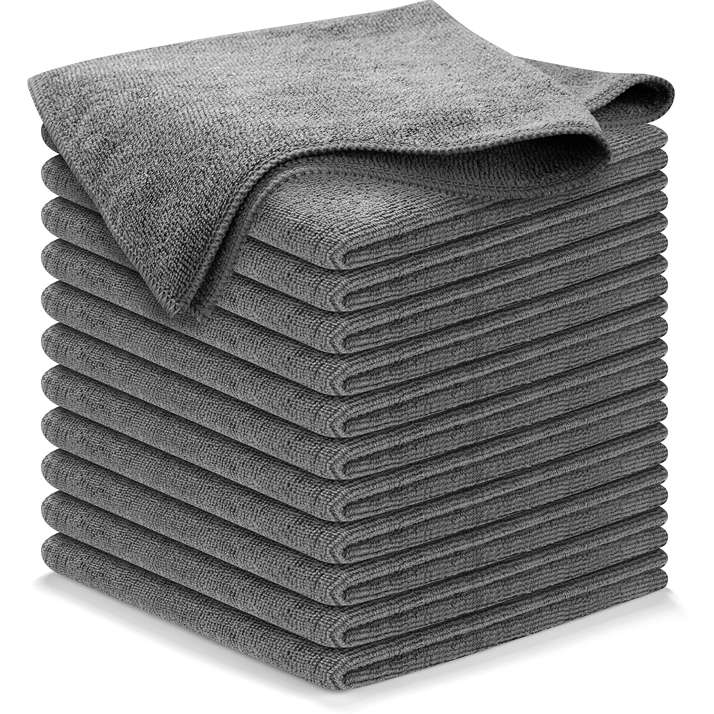 Usanooks Microfiber Cleaning Cloth Grey - 12 Pcs (12.5"&quotX12.5"") - High Performance - 1200 Washes, Ultra Absorbent Microfiber Towel Weave Grime & Liquid For Streak-Free Mirror Shine - Car Washing Cloth