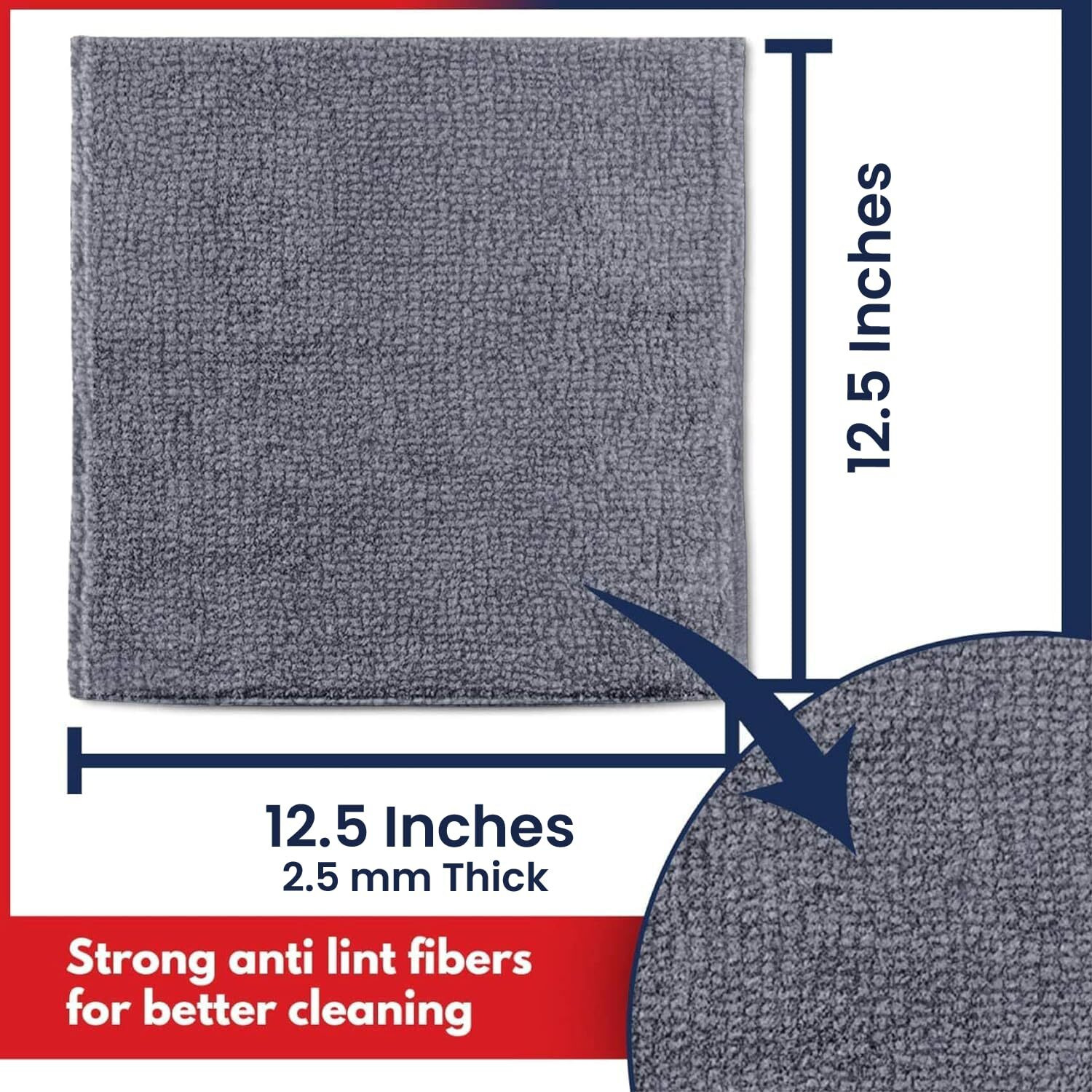 Usanooks Microfiber Cleaning Cloth Grey - 12 Pcs (12.5"&quotX12.5"") - High Performance - 1200 Washes, Ultra Absorbent Microfiber Towel Weave Grime & Liquid For Streak-Free Mirror Shine - Car Washing Cloth