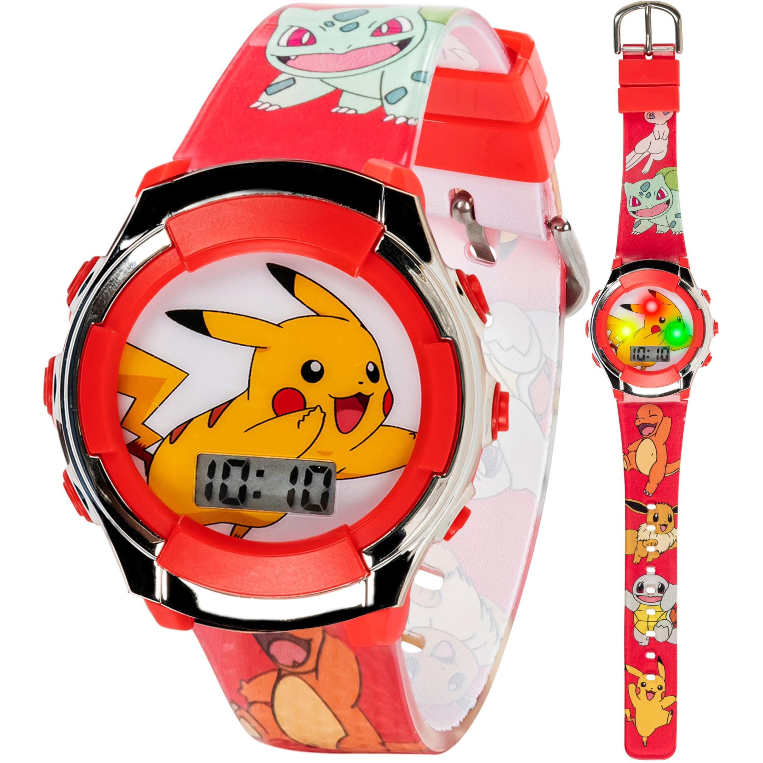 Accutime Kids Pokemon Pikachu Digital Lcd Quartz Red Wrist Watch With Red Strap, Cool Inexpensive Gift & Party Favor For Boys, Girls, Adults All Ages (Model Pok4238Az)