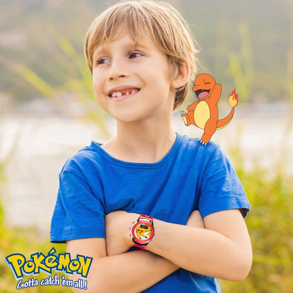Accutime Kids Pokemon Pikachu Digital Lcd Quartz Red Wrist Watch With Red Strap, Cool Inexpensive Gift & Party Favor For Boys, Girls, Adults All Ages (Model Pok4238Az)