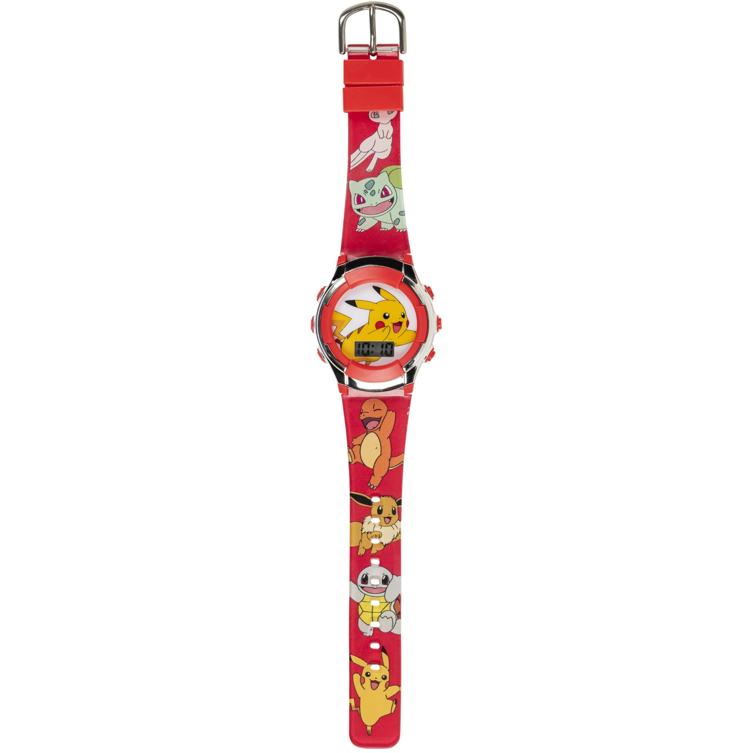 Accutime Kids Pokemon Pikachu Digital Lcd Quartz Red Wrist Watch With Red Strap, Cool Inexpensive Gift & Party Favor For Boys, Girls, Adults All Ages (Model Pok4238Az)