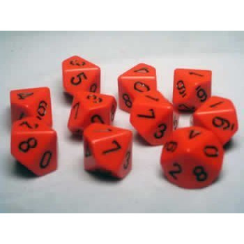 Chessex Dice Sets Opaque Orange With Black - Ten Sided Die D10 Set (10)