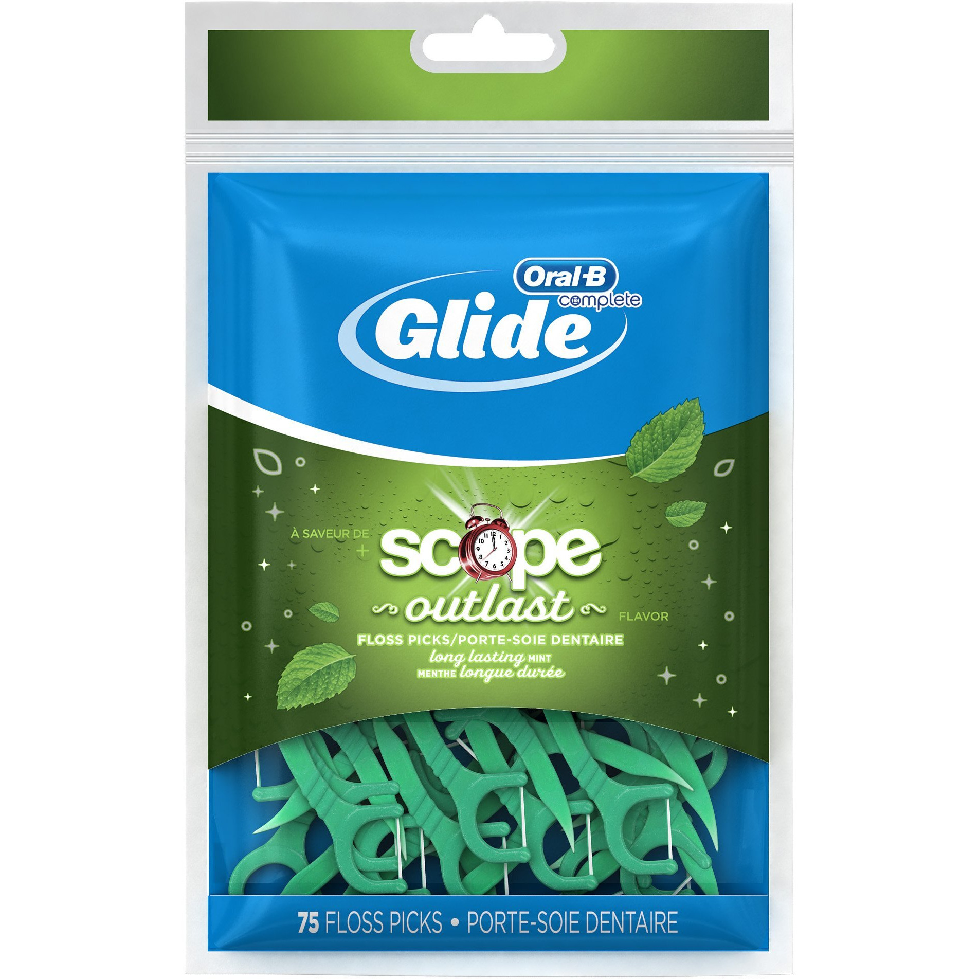 Oral B Glide Floss Picks Plusx 40Mm Outlast - Long Lasting Mint - 75 Ct