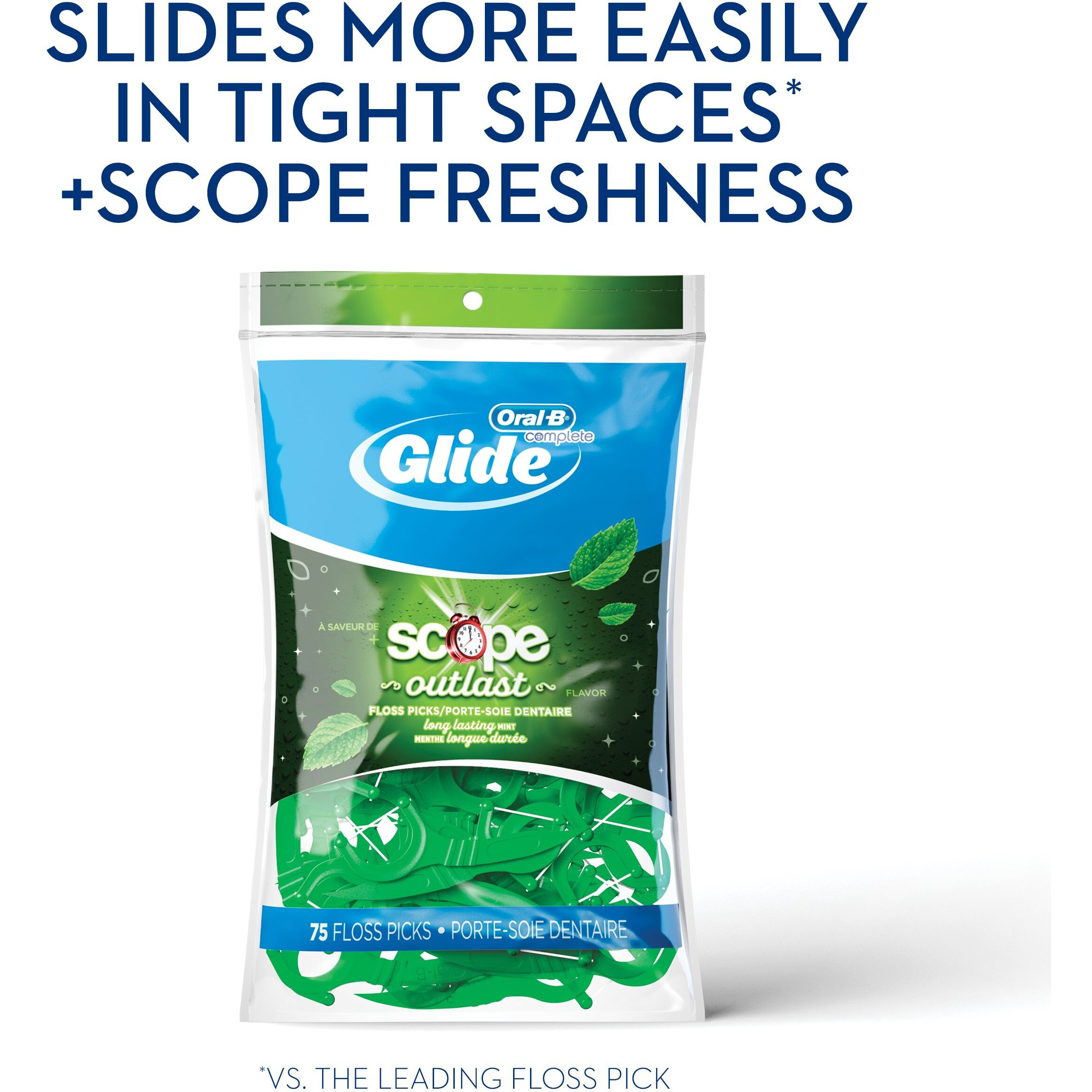 Oral B Glide Floss Picks Plusx 40Mm Outlast - Long Lasting Mint - 75 Ct