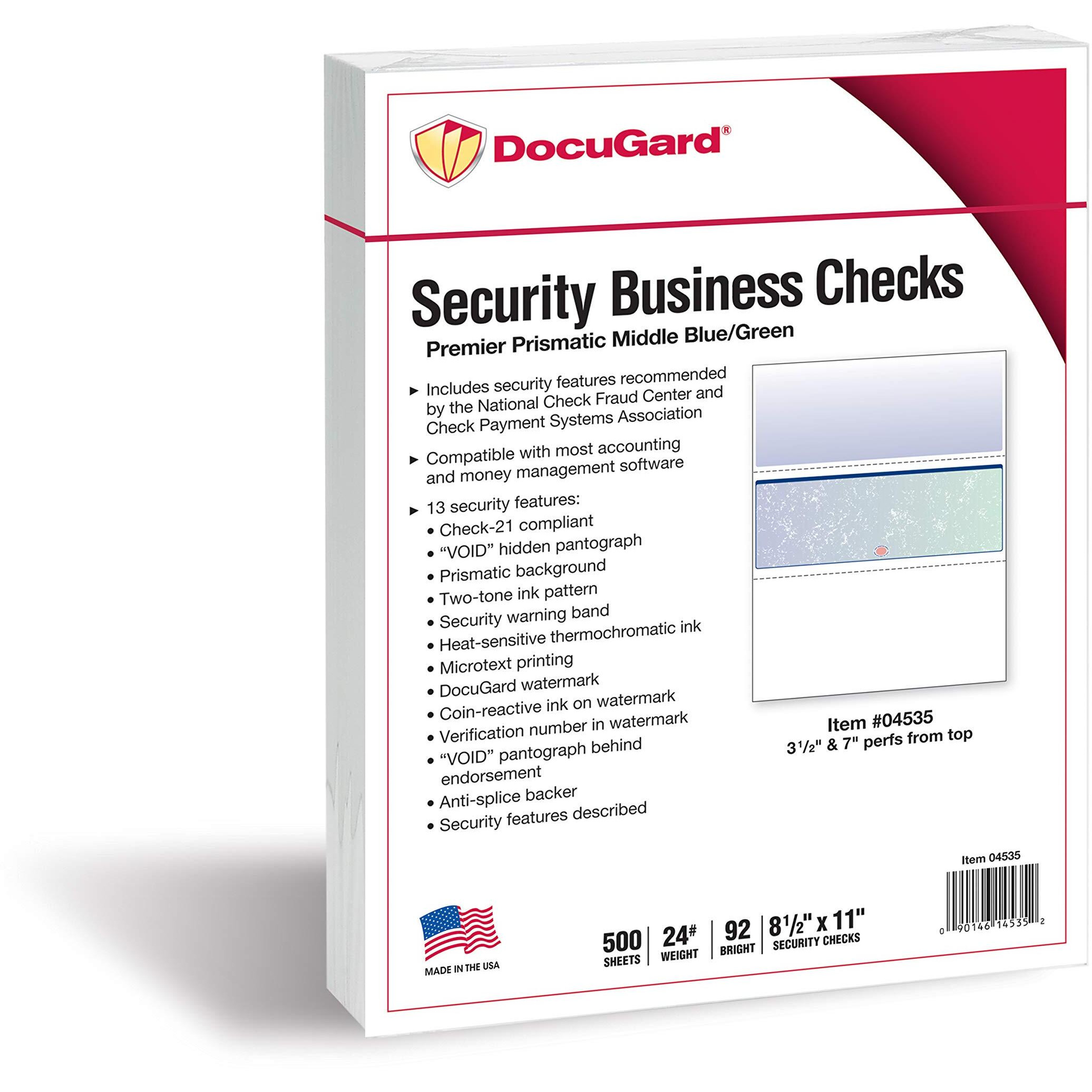 Docugard Blue/Green Prismatic Middle Check, 8.5 X 11 Inches, 24 Lb, 500 Sheets, 1 Check Per Sheet (04535)