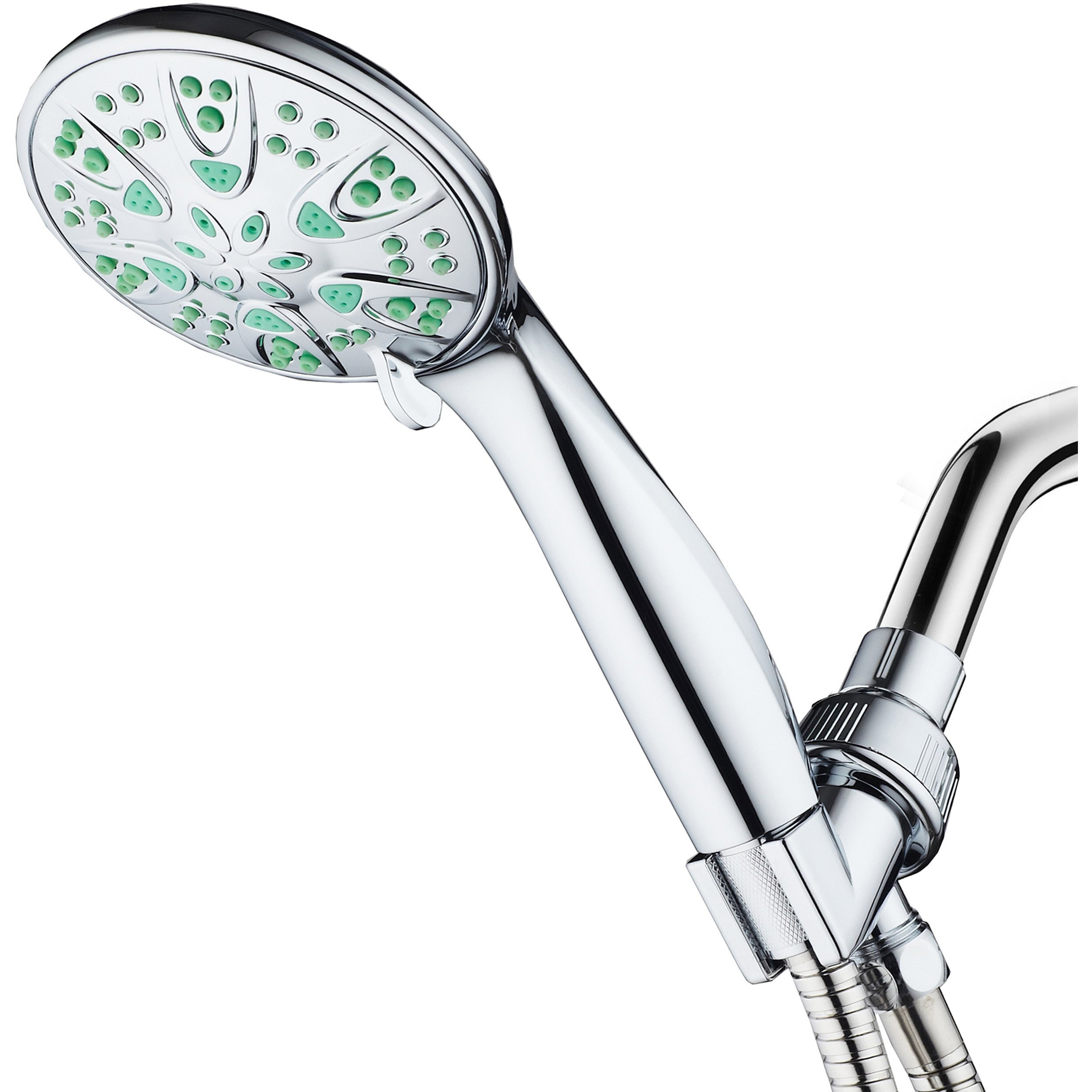 Aquadance 5512 4"" Antimicrobial - Anti-Clog High-Pressure 6-Setting Hand Microban Nozzle Protection From Growth Of Mold, Mildew & Bacteria For Stronger Shower 3 Color Choices, Chrome/Coral Green Jets