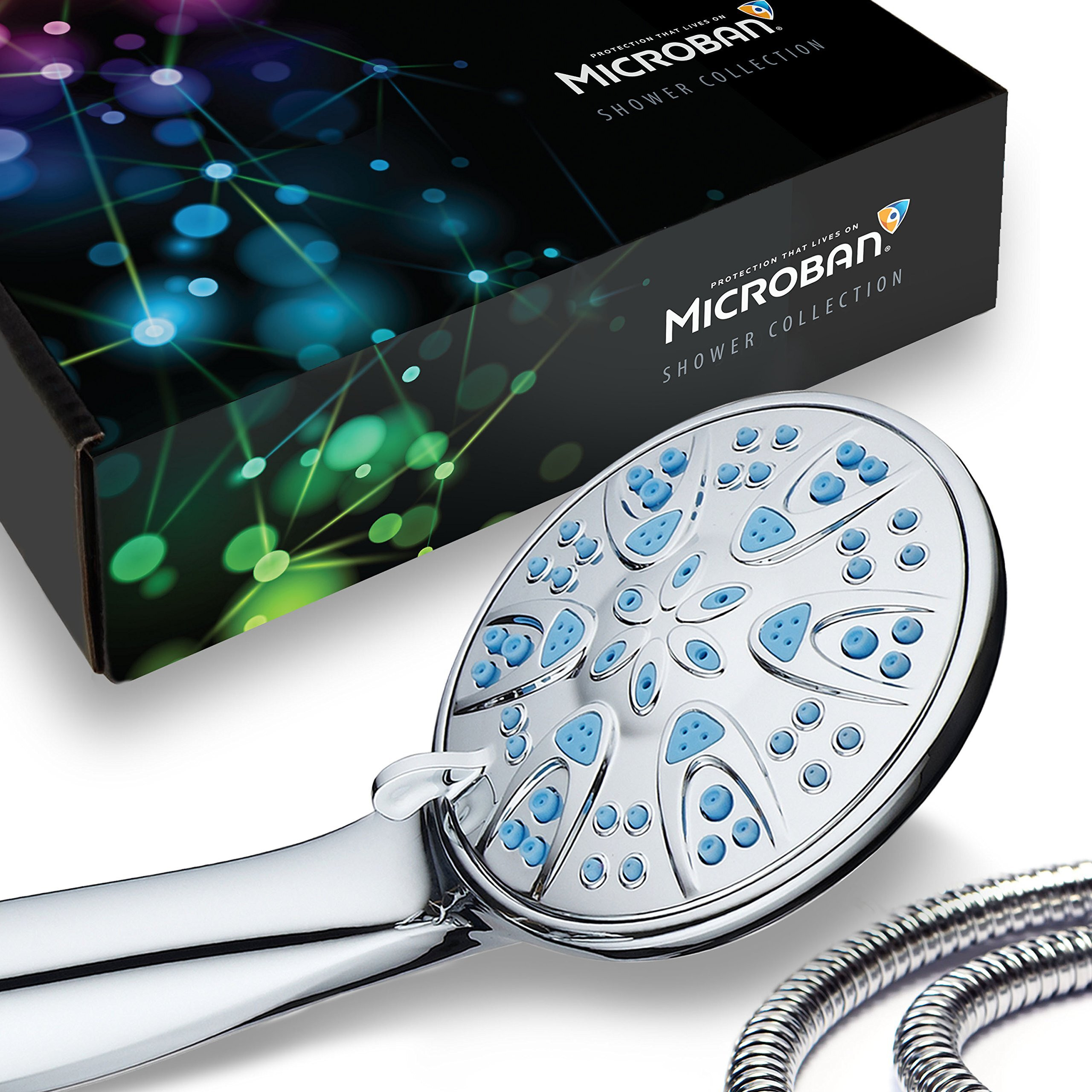 Aquadance 5512 4"" Antimicrobial - Anti-Clog High-Pressure 6-Setting Hand Microban Nozzle Protection From Growth Of Mold, Mildew & Bacteria For Stronger Shower 3 Color Choices, Chrome/Coral Green Jets