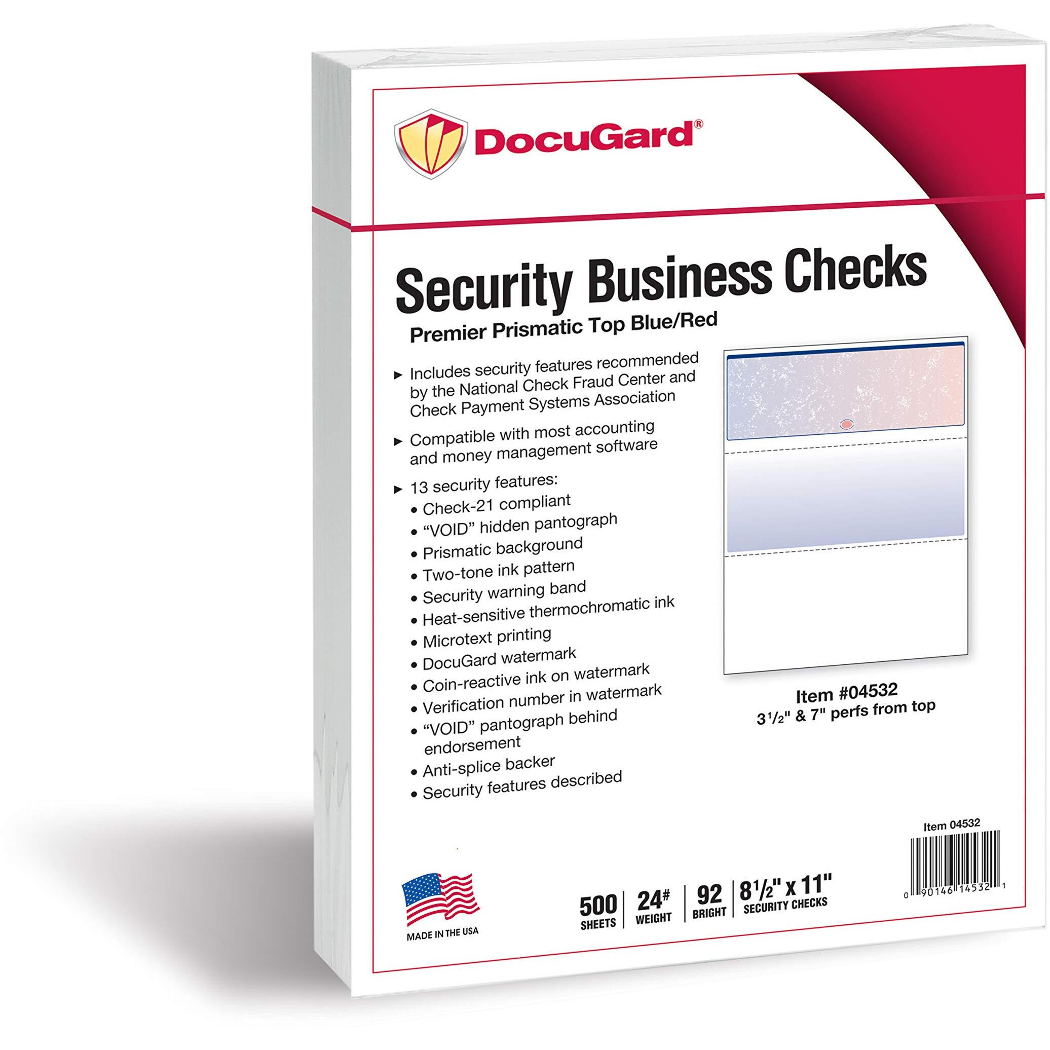 Docugard Blue/Red Prismatic Top Check, 8.5 X 11 Inches, 24 Lb, 500 Sheets, 1 Check Per Sheet (04532)