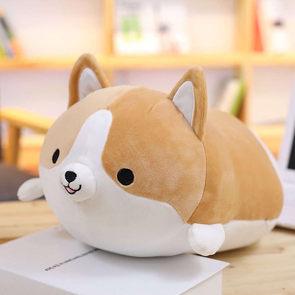 Levenkeness Corgi Dog Plush Pillow, Soft Cute Shiba Inu Akita Stuffed Animals Toy Gifts (Brown, 17.7 In)