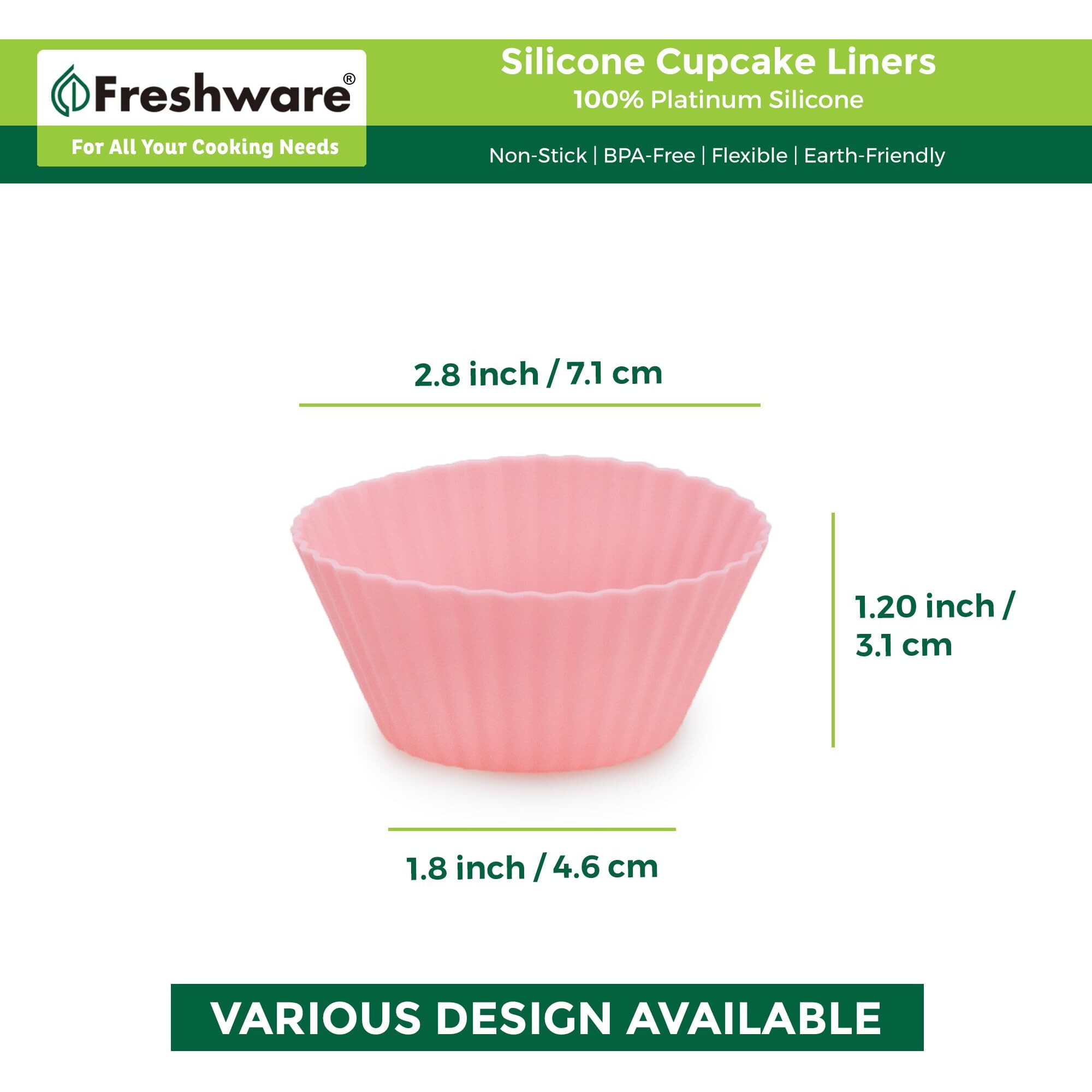Freshware Silicone Baking Cups [24-Pack] Reusable Cupcake Liners Non-Stick Muffin Cups Cake Molds Cupcake Holder In 6 Rainbow Colors, Standard Round