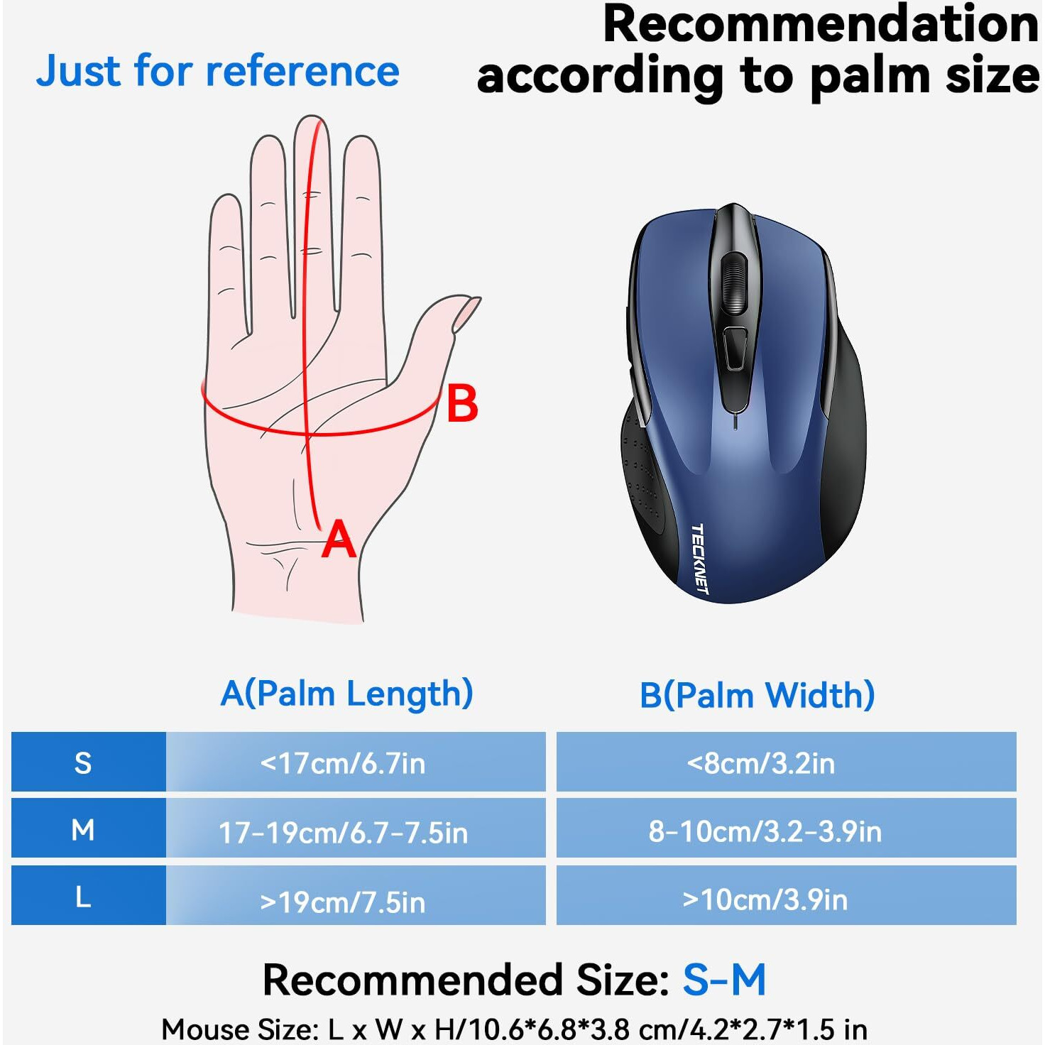Tecknet Wireless Mouse, 2.4Ghz Ergonomic Computer Mouse, Portable Cordless Mice, 5-Level 2400 Dpi Mouse For Laptop, 6 Buttons Usb Mouse For Chromebook, Ergo Grip, 24 Months Battery - Blue