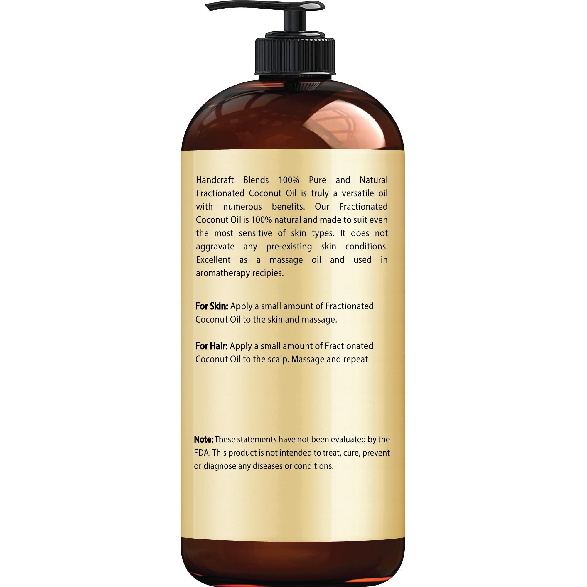 Handcraft Blends Fractionated Coconut Oil - 16 Fl Oz - 100% Pure And Natural - Premium Grade Oil For Skin And Hair - Carrier Oil - Hair And Body Oil - Massage Oil - Hair Tonic