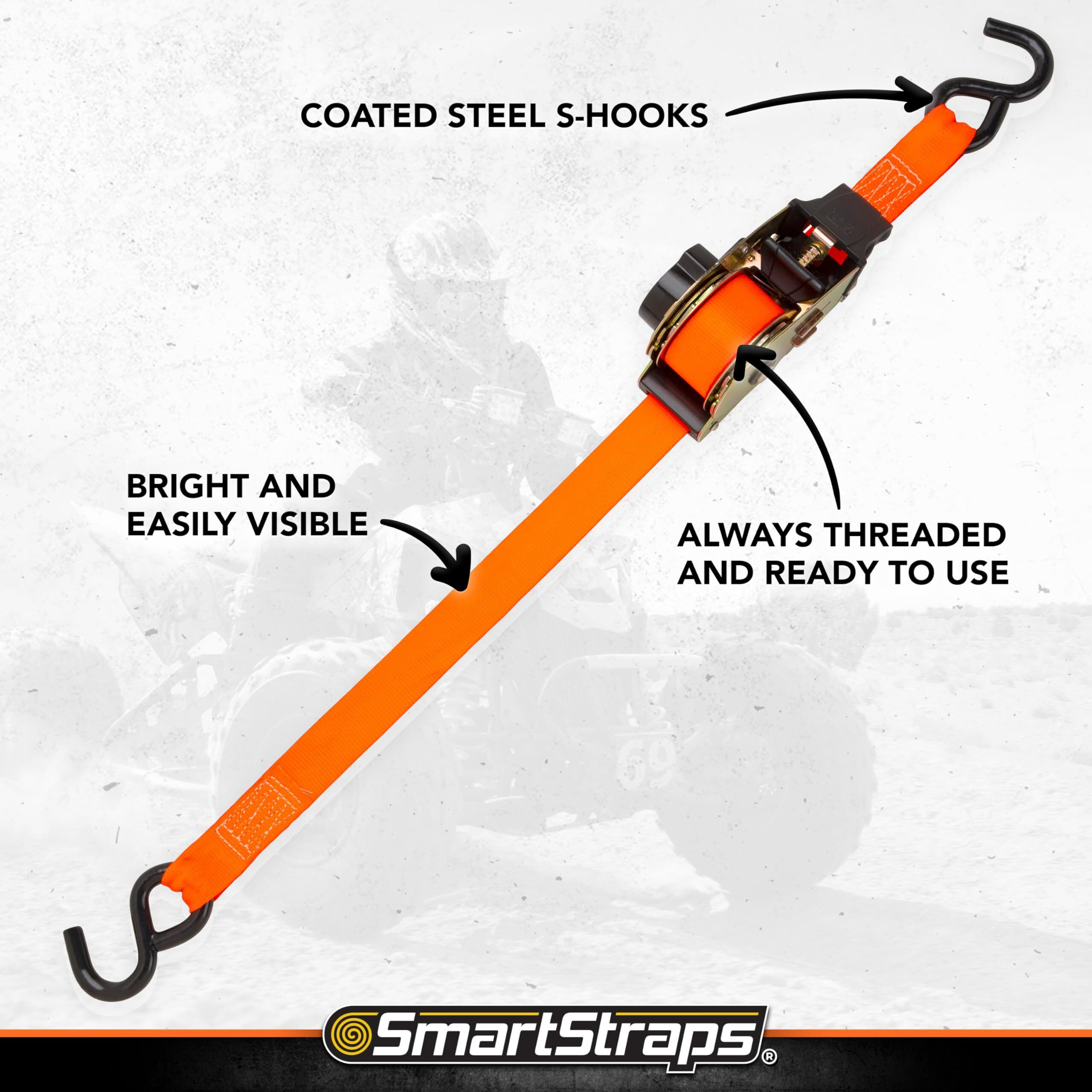 Smartstraps 10 Retractable Ratchet Straps, 2 Pack - 3,000Lb Break Strength, 1,000Lb Safe Work Load - Haul Motorcycles, Boats, And Appliances With Patented Technology Heavy Duty Ratchet Straps