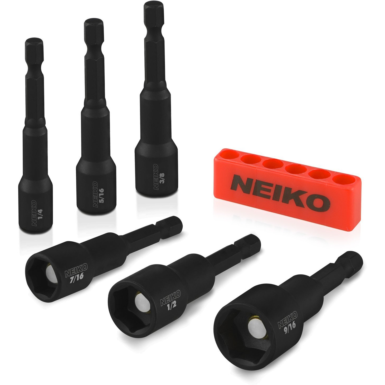 Neiko 10190A Magnetic Nut Driver Set, 6 Piece Impact Nut Driver Set, Sae, 1/4    To 9/16   , 2-9/16    Long Nut Driver Bit Set For Impact Drill, Cr-V