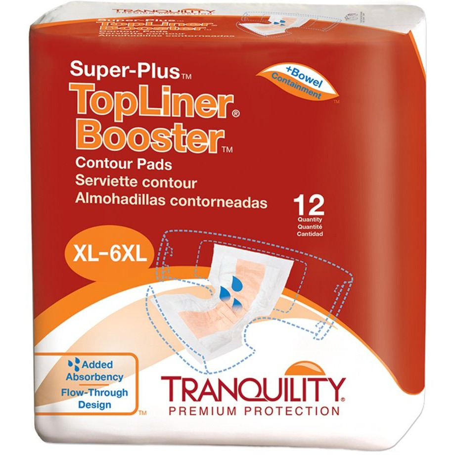 Tranquility Topliner Disposable Absorbent Booster Contour Pads For Bowel Incontinence - Super-Plus (32"" X 14"") - 48 Ct