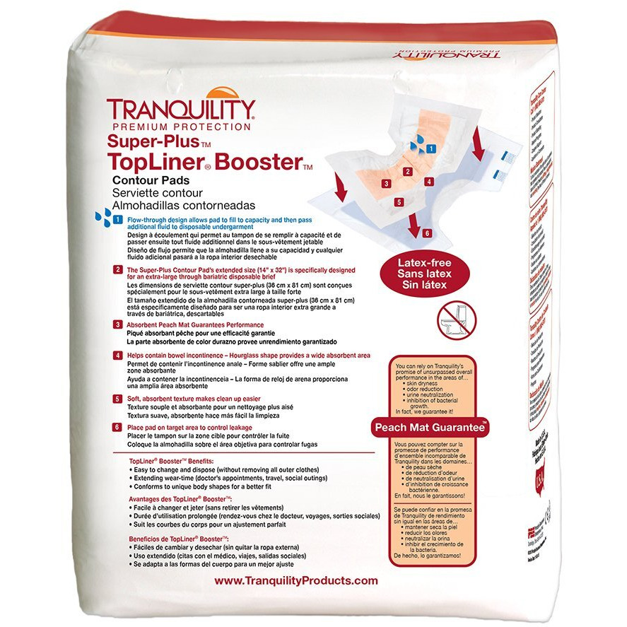 Tranquility Topliner Disposable Absorbent Booster Contour Pads For Bowel Incontinence - Super-Plus (32"" X 14"") - 48 Ct