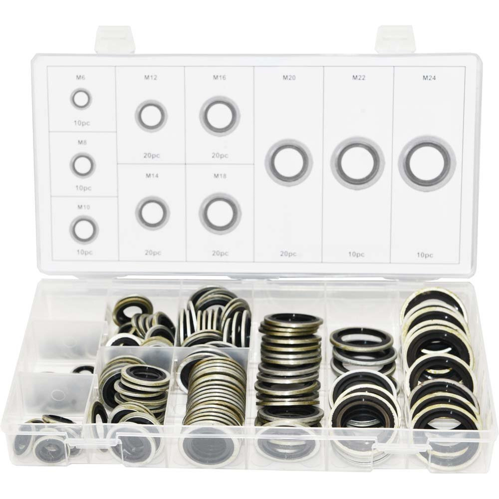 Swordfish 32241 Automotive Self-Centered Bonded Seal/Gasket Assortment, 150 Piece, [10 Sizes], M6~M24