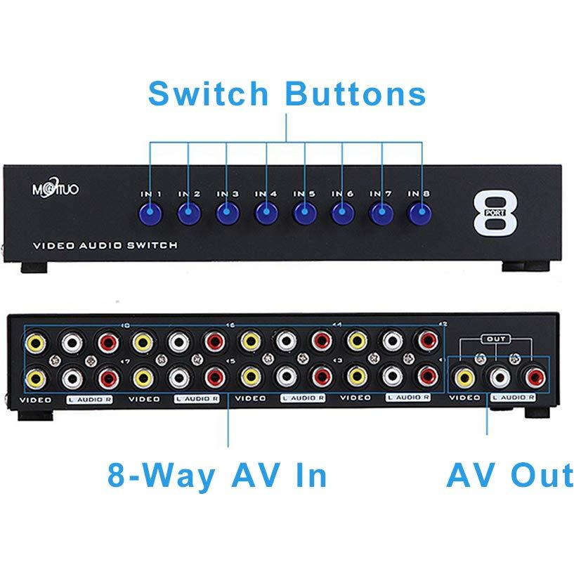 E-Sds 8-Way Av Switch Rca Switcher 8 In 1 Out Composite Video L/R Audio Selector Box For Dvd Stb Game Consoles Cv0235