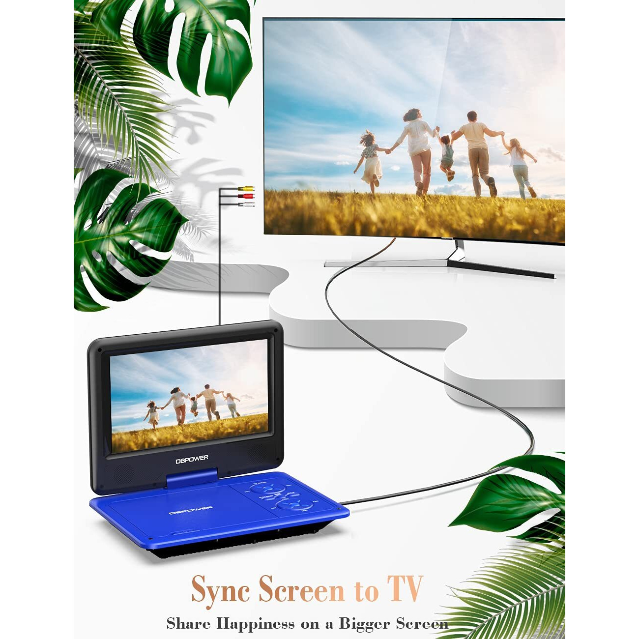 Dbpower 11.5"" Portable Dvd Player, 5-Hour Built-In Rechargeable Battery, 9"" Swivel Screen, Support Cd/Dvd/Sd Card/Usb, With Remote Control, 1.8M Car Charger, Power Adaptor And Car Headrest (Blue)
