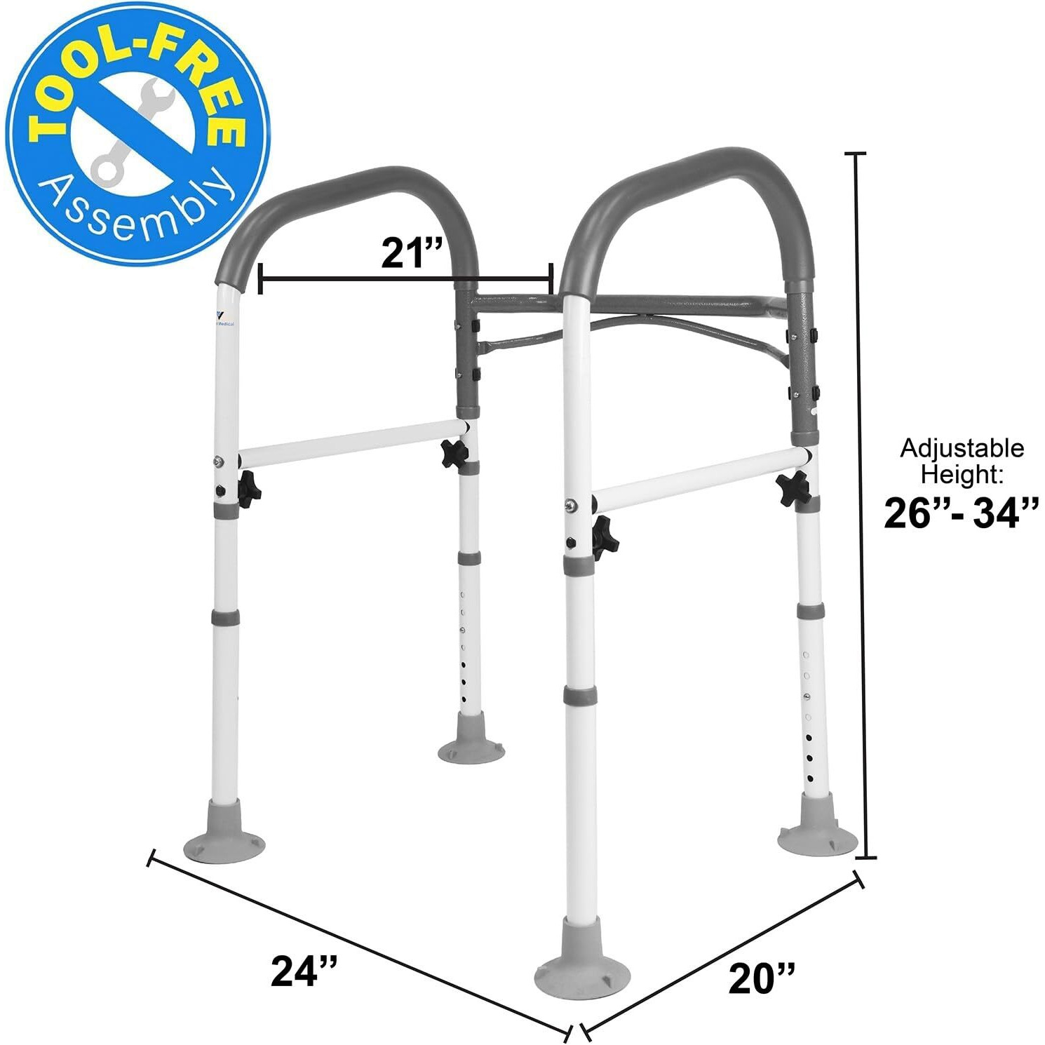 Vaunn Deluxe Folding Safety Toilet Rail, Adjustable And Foldable Toilet Safety Frame, Bathroom Handrail Assist Grab Bar Handle, Gray