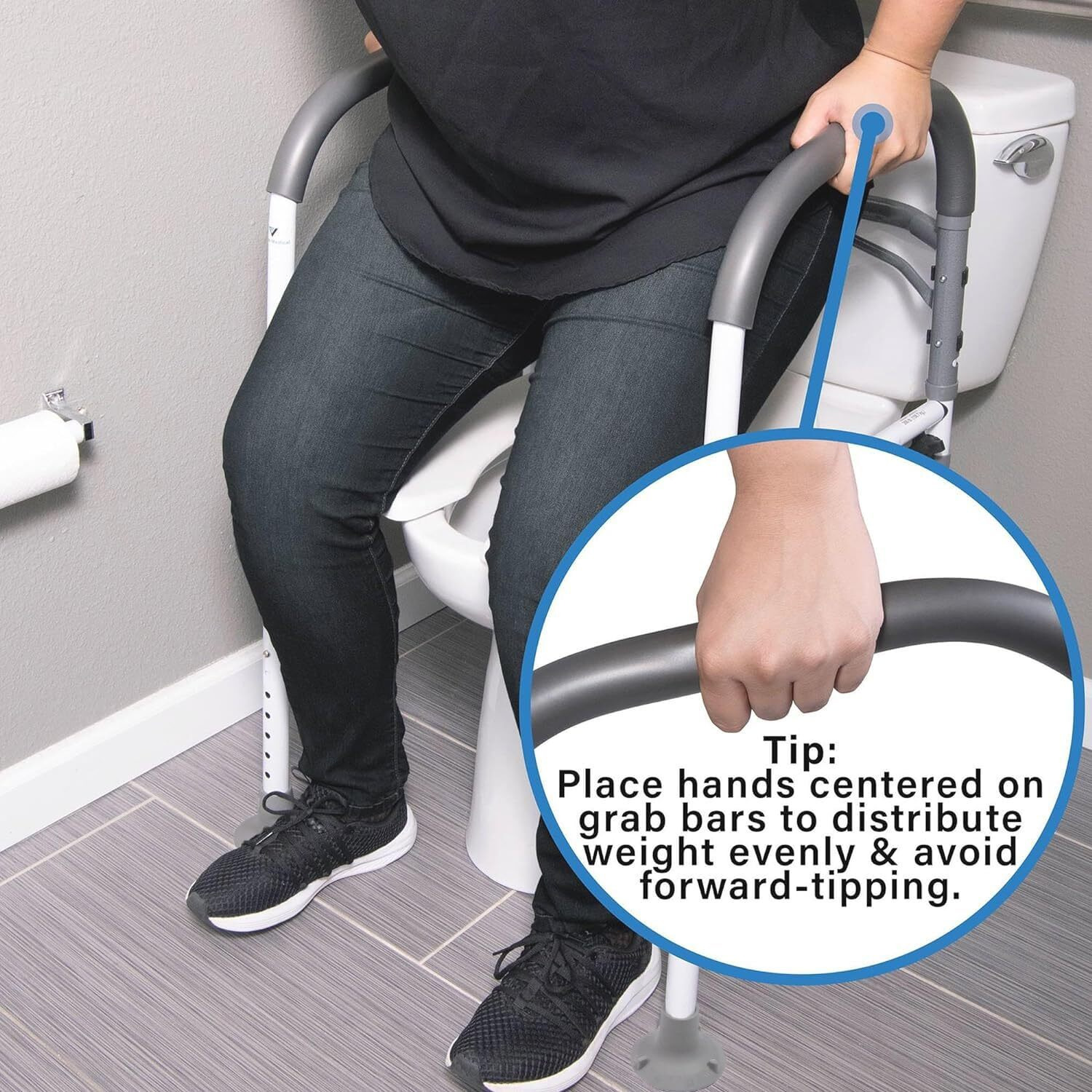 Vaunn Deluxe Folding Safety Toilet Rail, Adjustable And Foldable Toilet Safety Frame, Bathroom Handrail Assist Grab Bar Handle, Gray