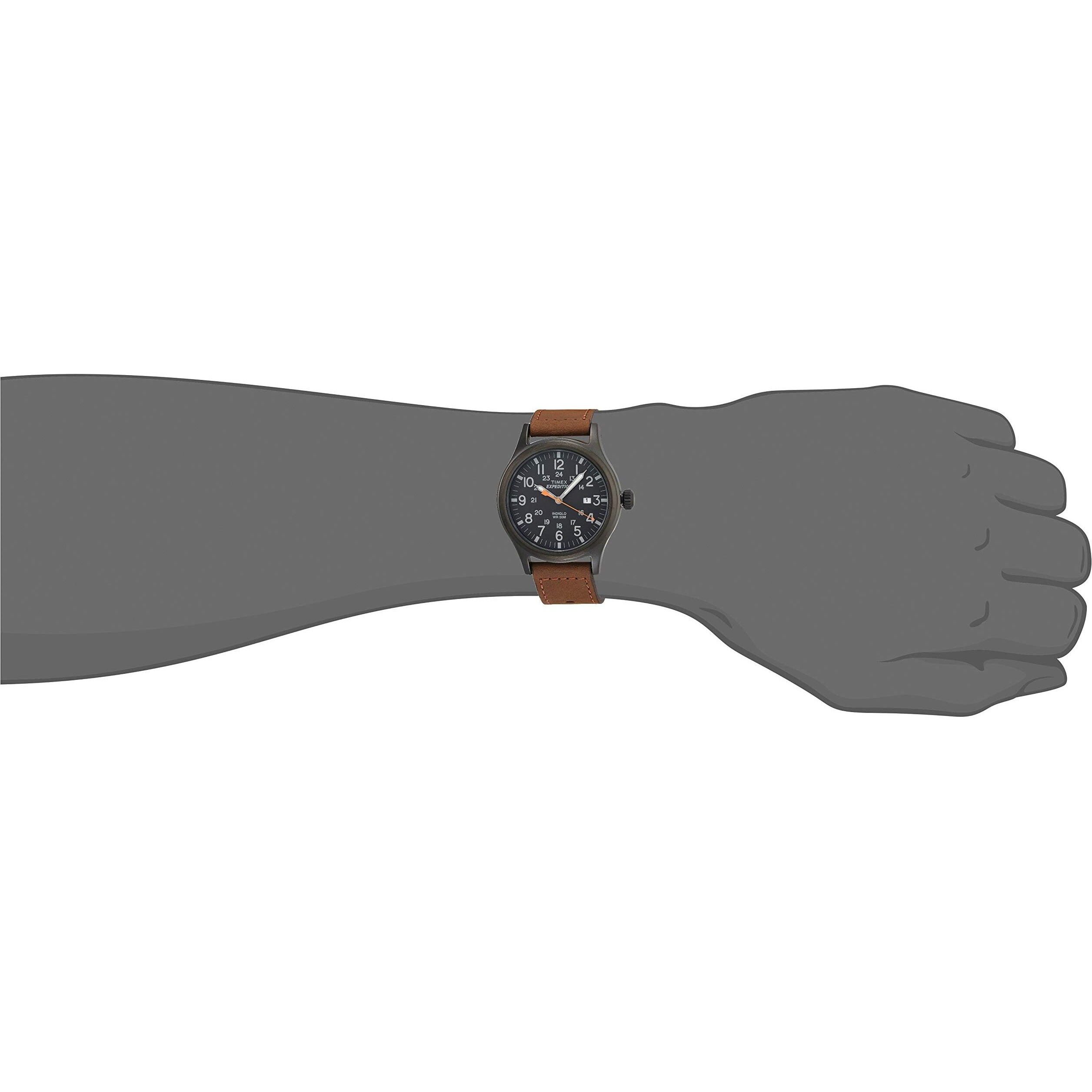 Timex Men's Expedition Scout 40Mm Watch - Black Case Black Dial With Brown Leather Strap