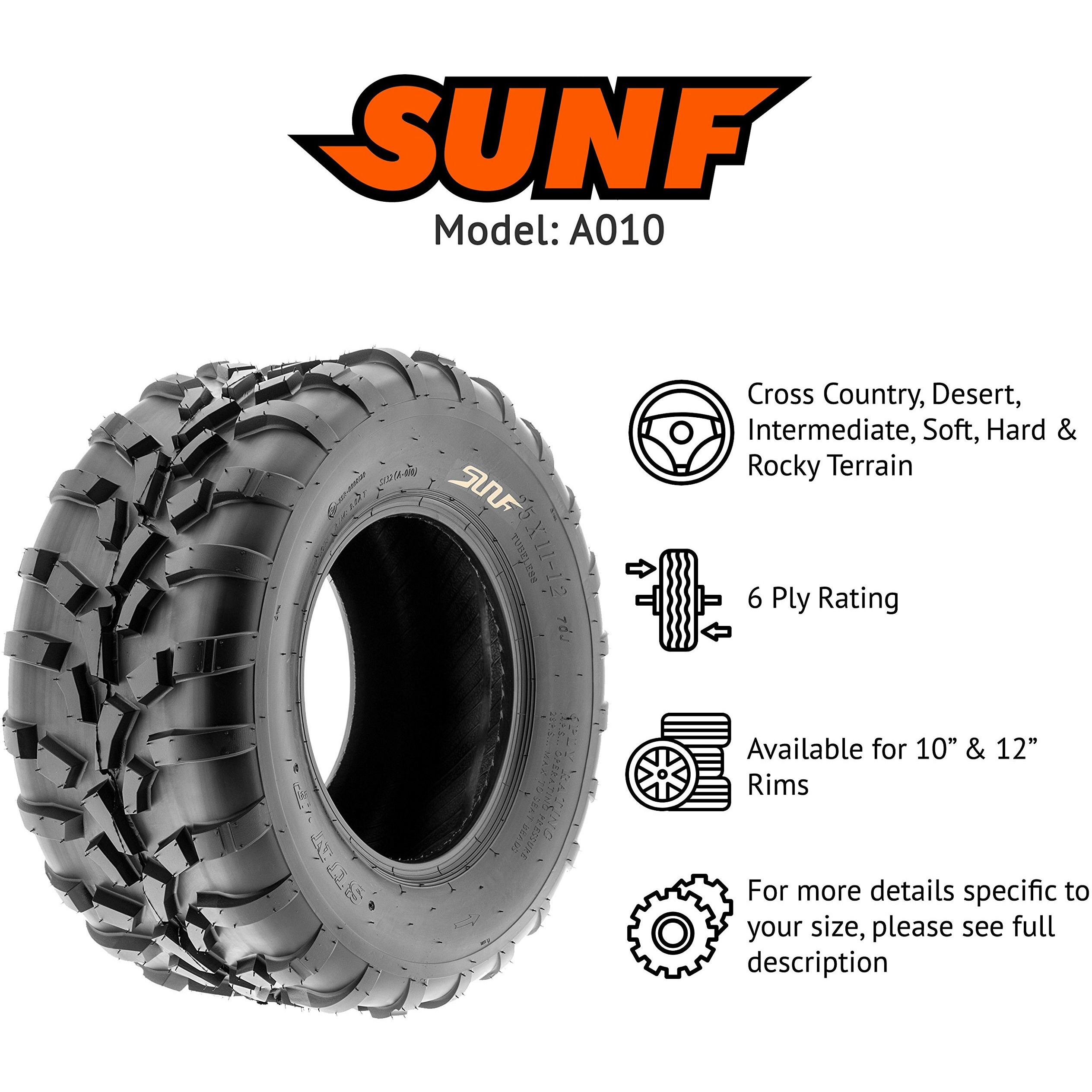 Sunf 25X11-10 Atv Utv Tire 25X11X10 Race Trail Sport 6 Pr A010 - Pair Of 2