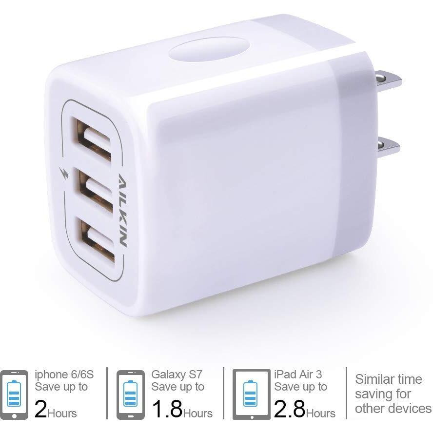 Usbwall Charger Cube Ailkin 3.1A 3-Muti Port Adapter Power Plug Charging Station Box Base For Iphone 14 13 12 Pro Max Mini Se 11 Pro Max/X/8/7/6S, Samsung Phones Usb Charging Block